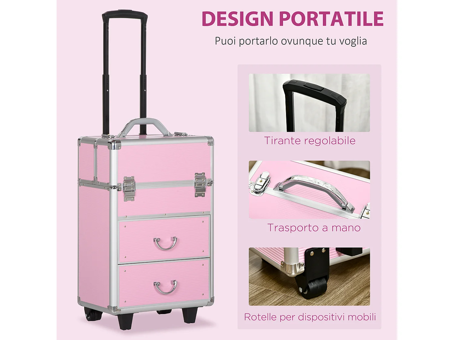 Trolley valigetta trucchi professionale con blocco a 2 chiavi