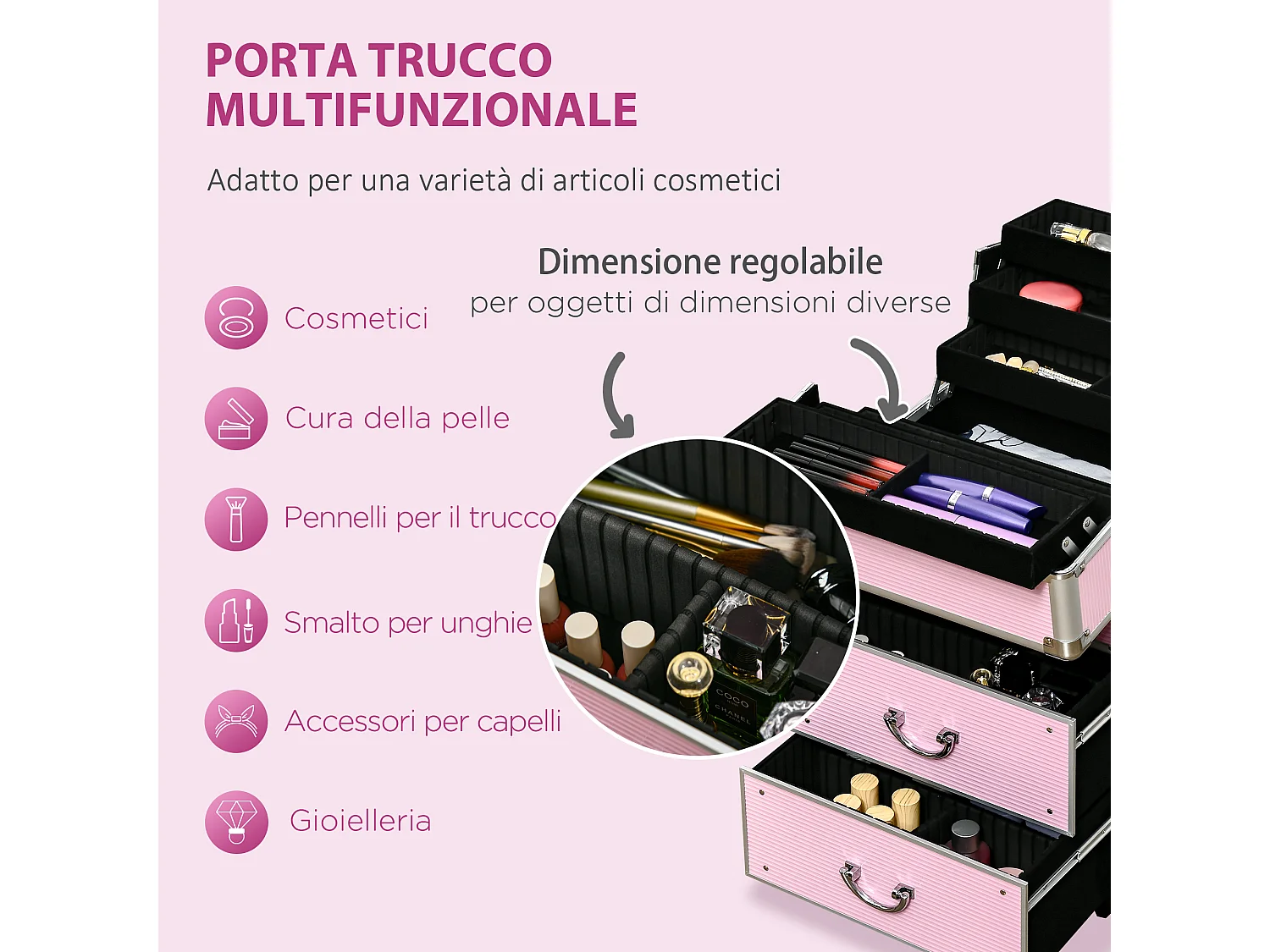 Trolley valigetta trucchi professionale con blocco a 2 chiavi