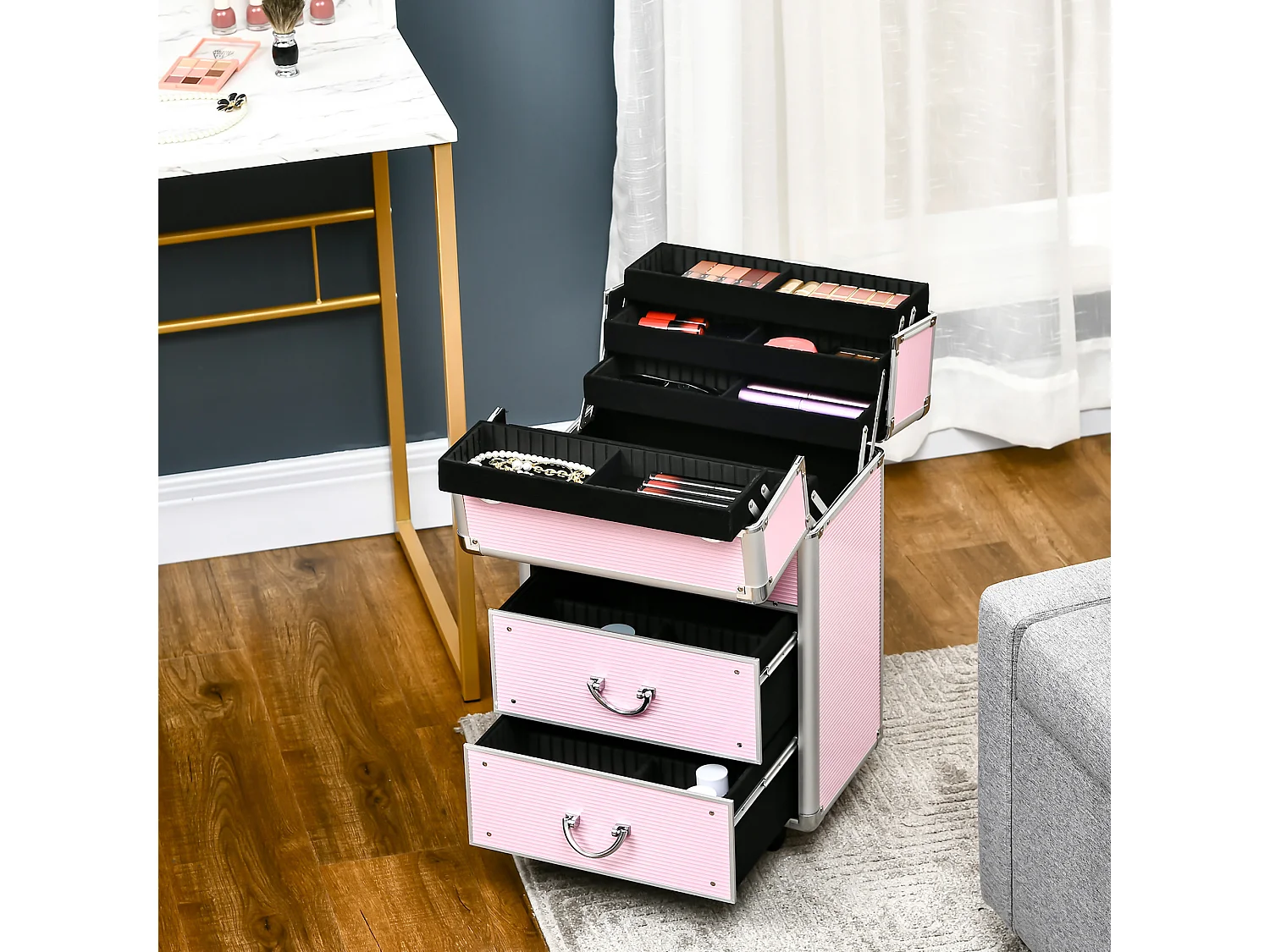 Trolley valigetta trucchi professionale con blocco a 2 chiavi