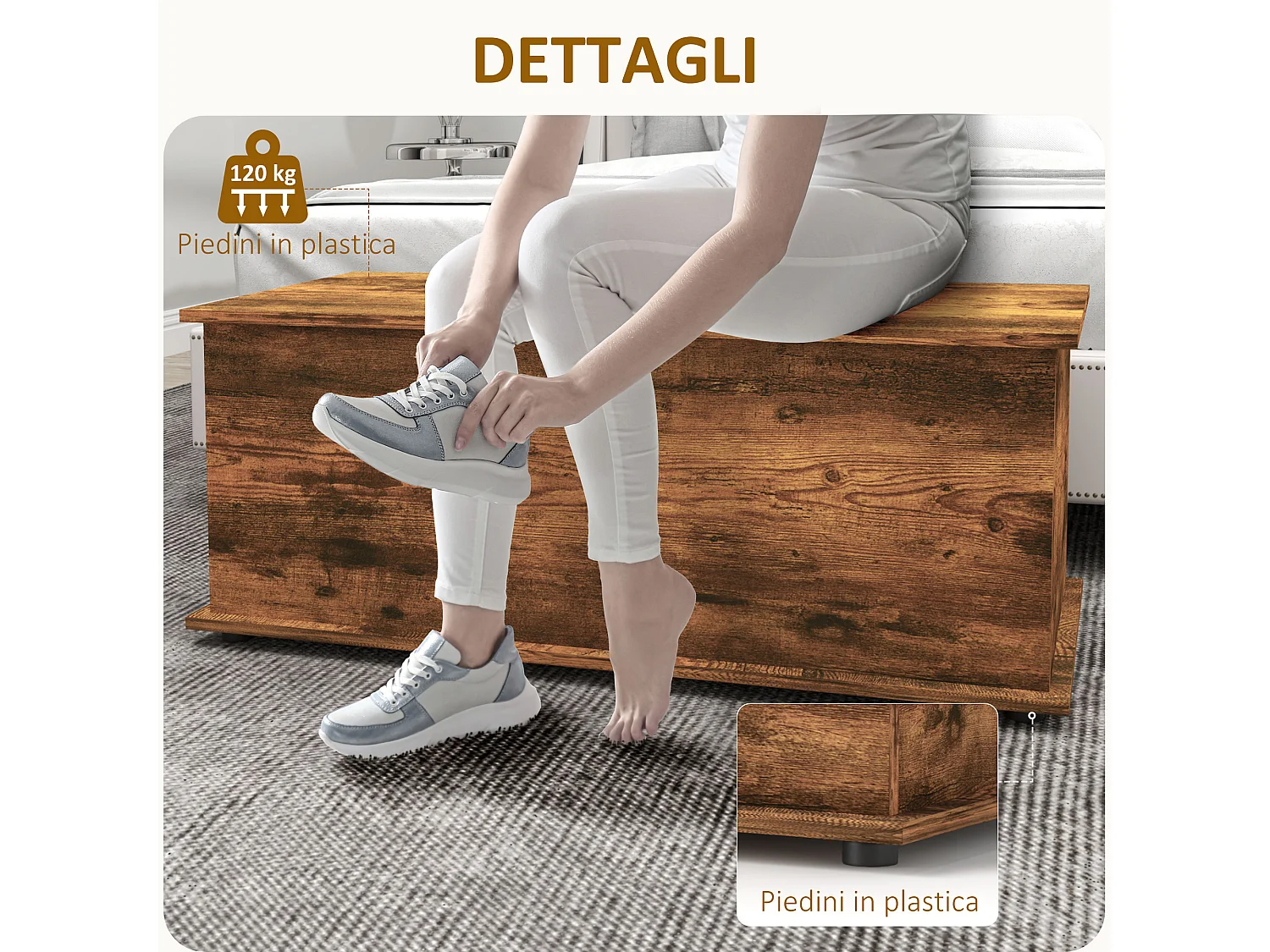 Panca contenitore con capacità 120 kg in truciolato marrone