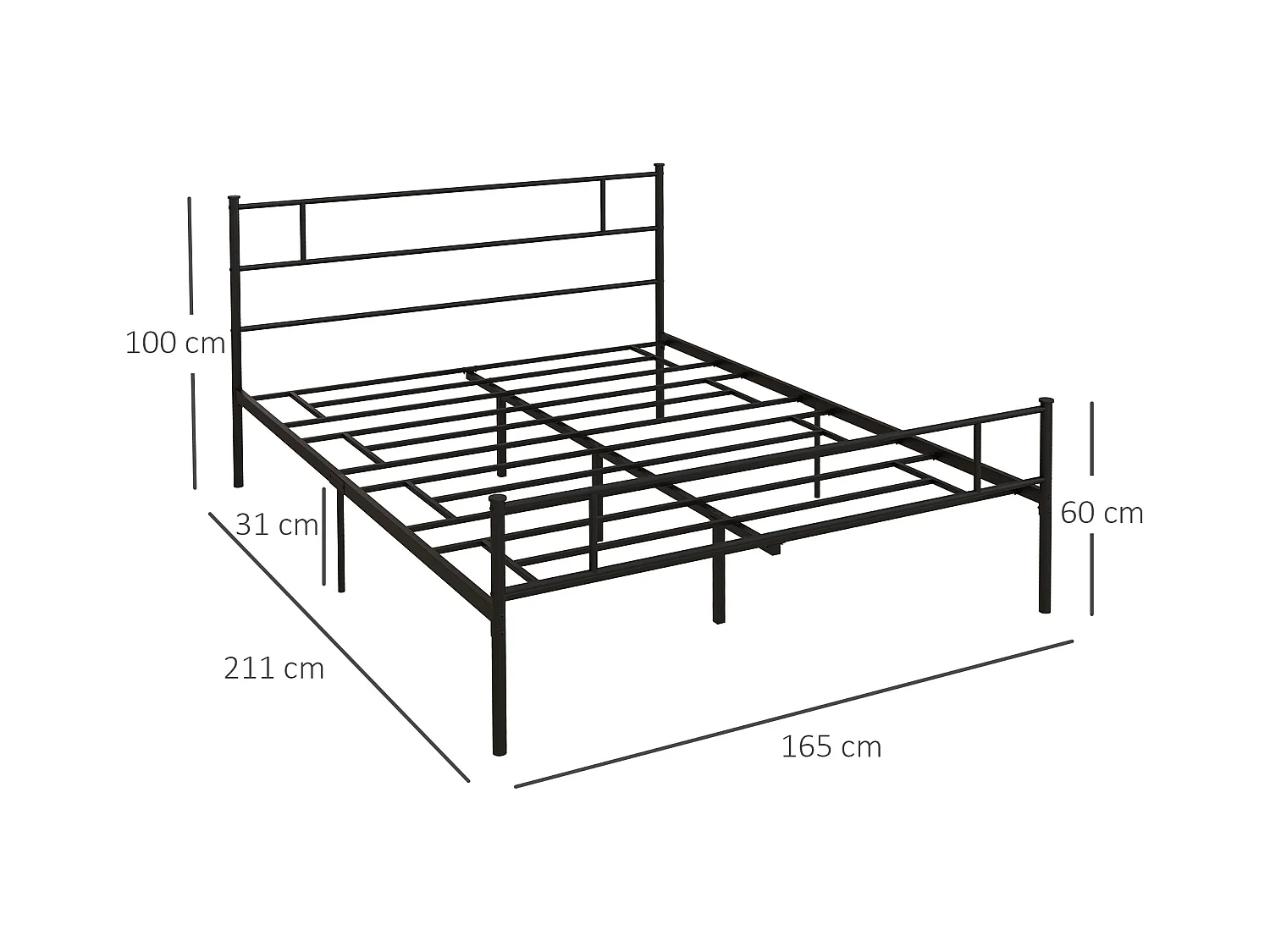 Letto matrimoniale 160x200cm con doghe e testiera acciaio