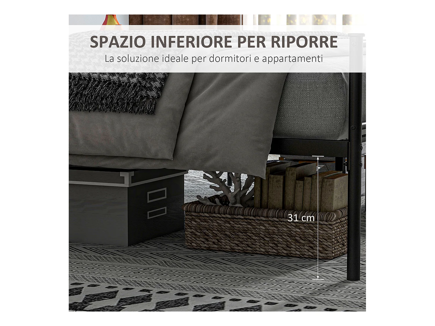 Letto matrimoniale 160x200cm con doghe e testiera acciaio