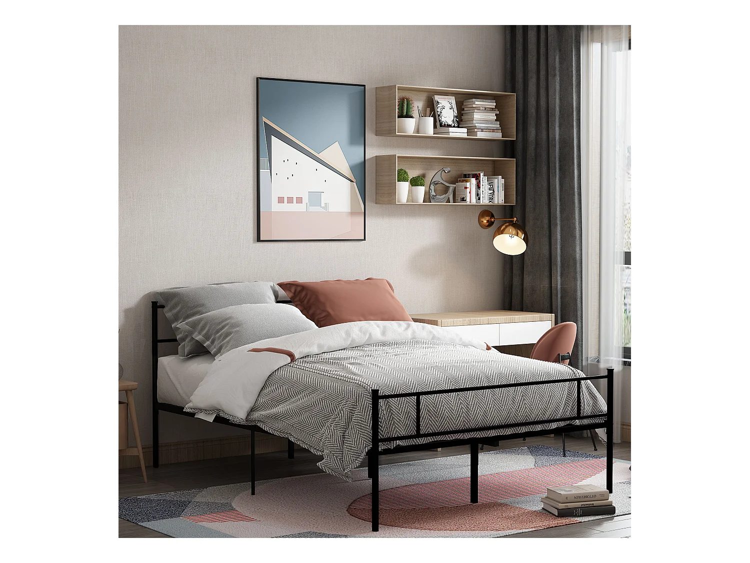 Letto matrimoniale 160x200cm con doghe e testiera acciaio