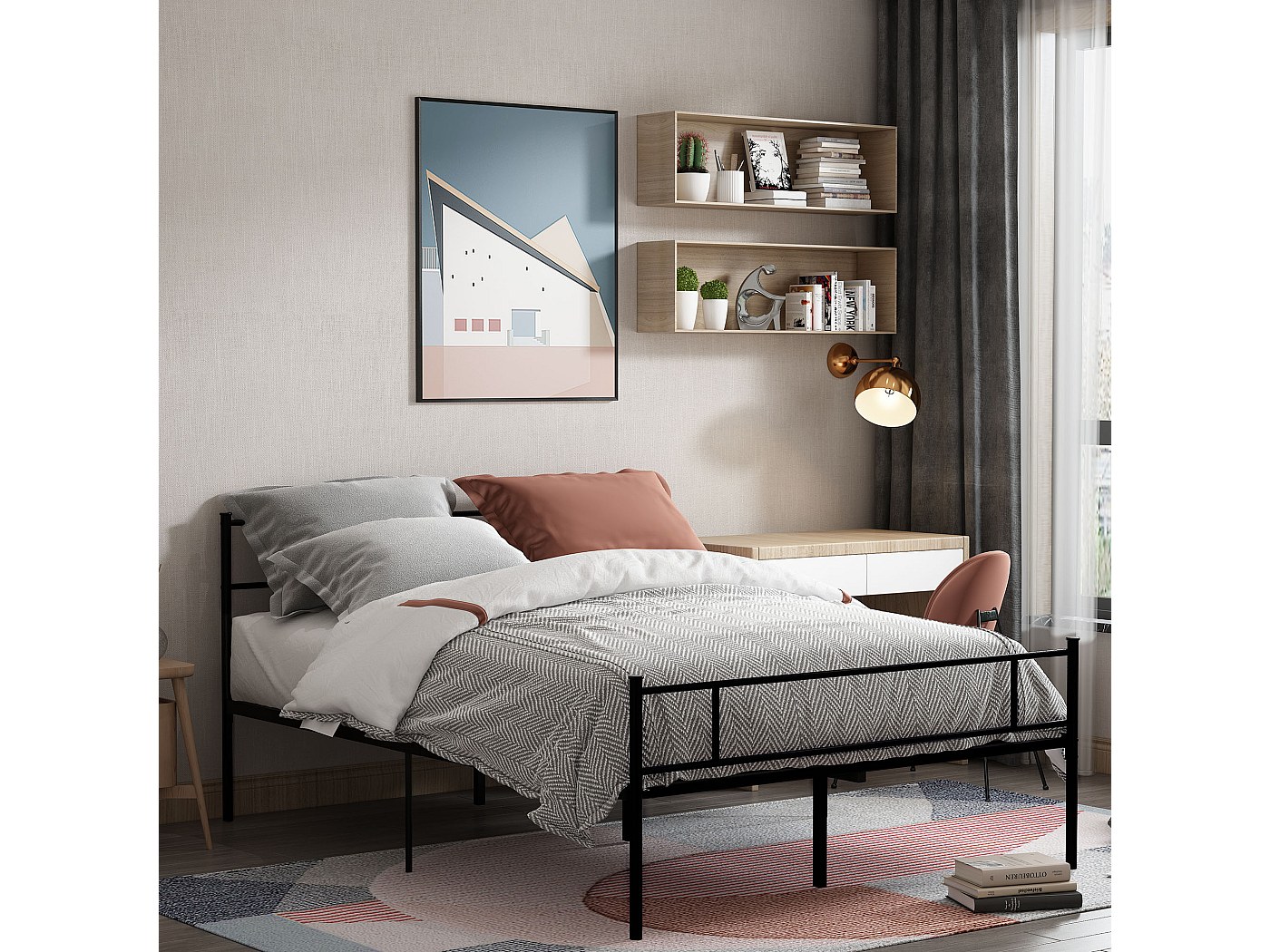 Telaio Letto Matrimoniale In Metallo Nero Con Contenitore - Piattaforma Alta 50 Cm, Doghe In Acciaio Robuste, Silenzioso, Facile Montaggio, Senza Rete A Molle