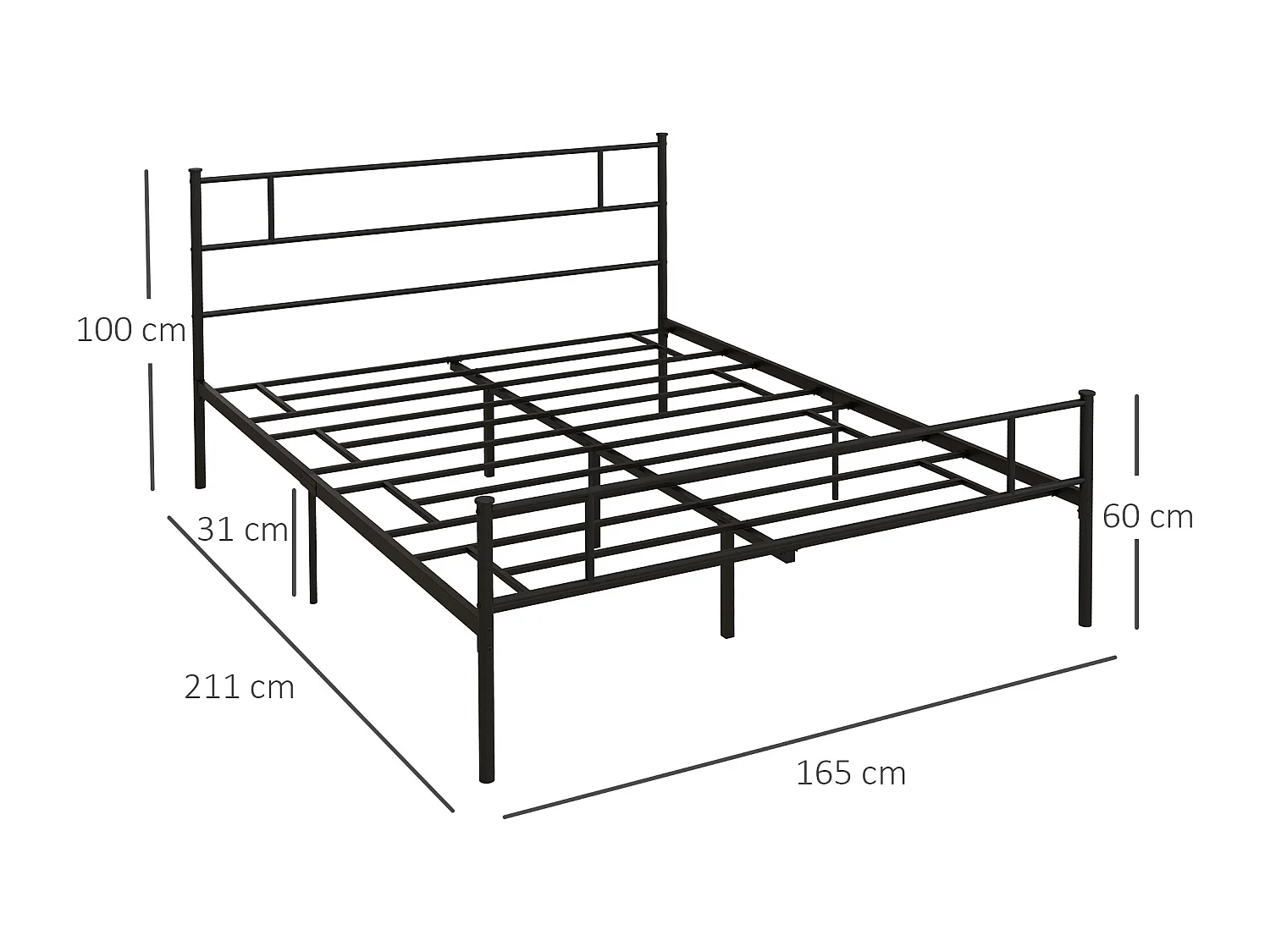 Letto matrimoniale 160x200cm con doghe e testiera acciaio