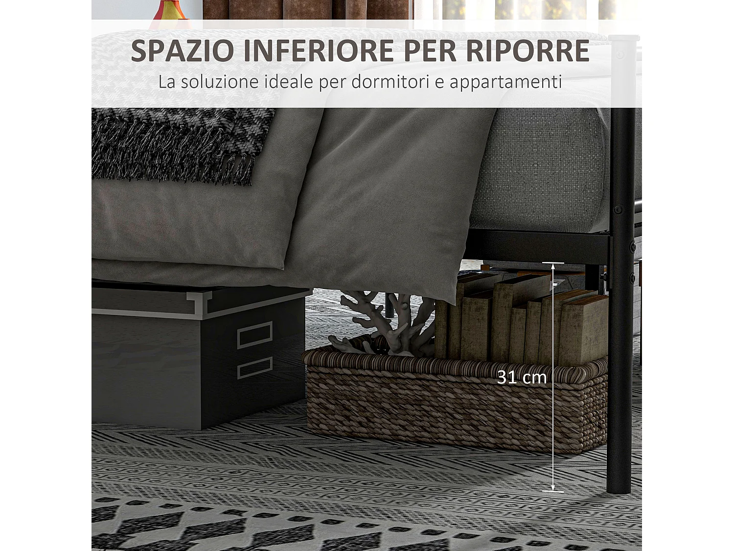 Letto matrimoniale 160x200cm con doghe e testiera acciaio