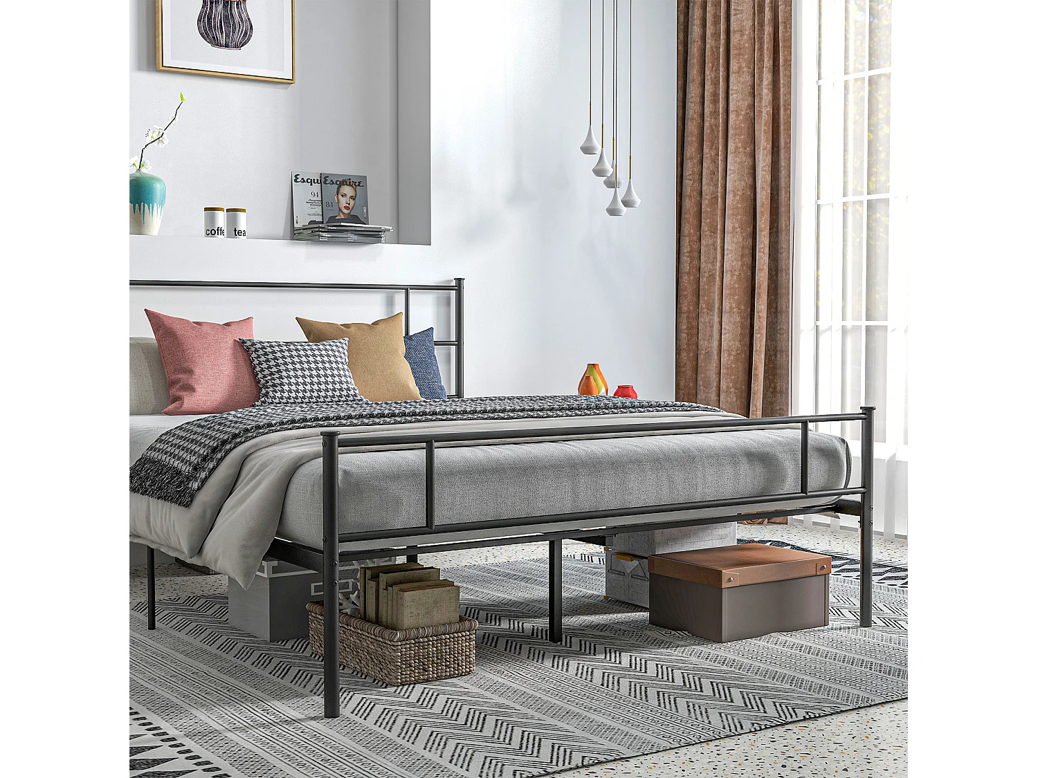 Letto matrimoniale 160x200cm con doghe e testiera acciaio