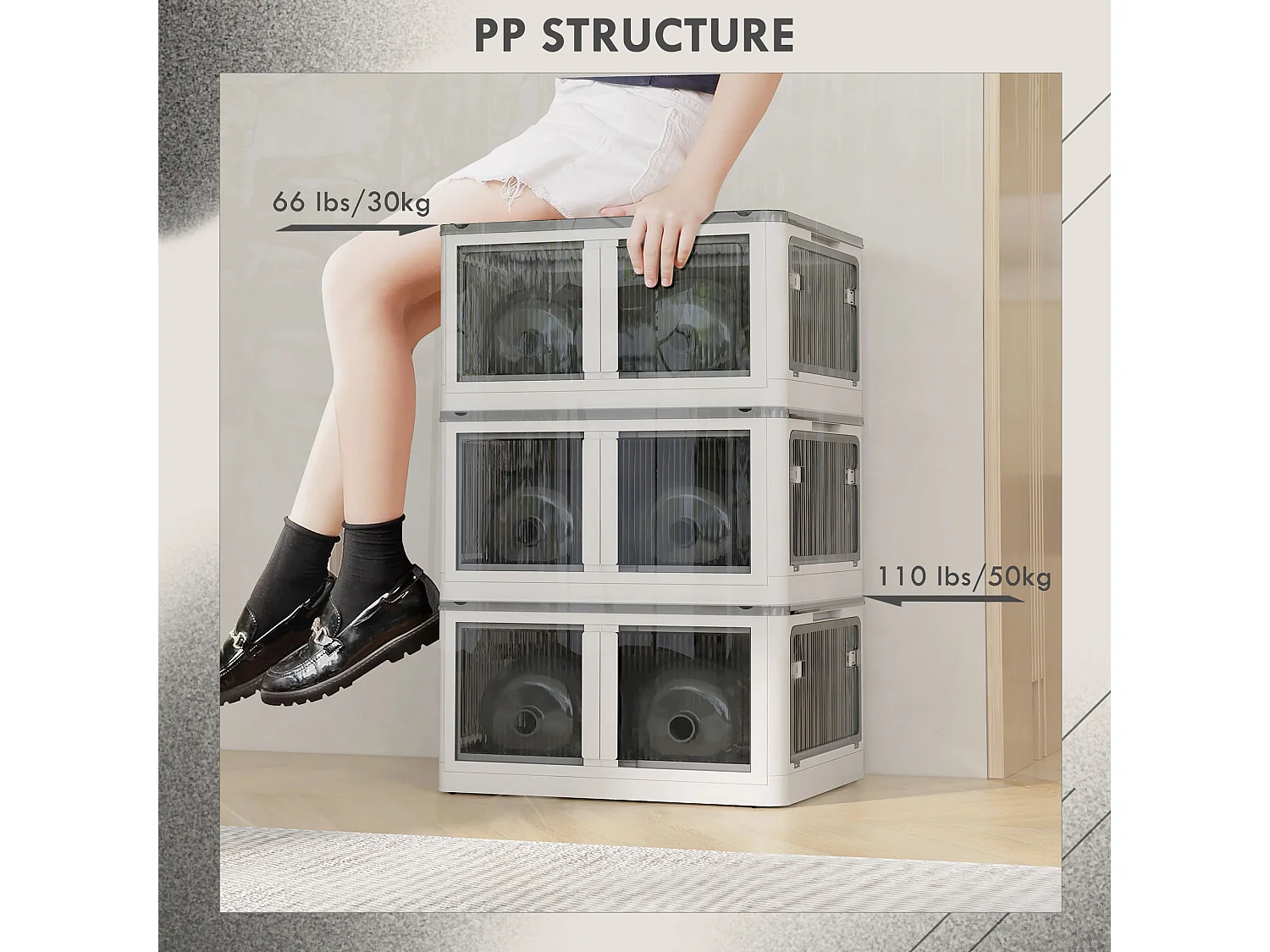 Contenitore con coperchio pieghevole e impilabile in plastica bianco