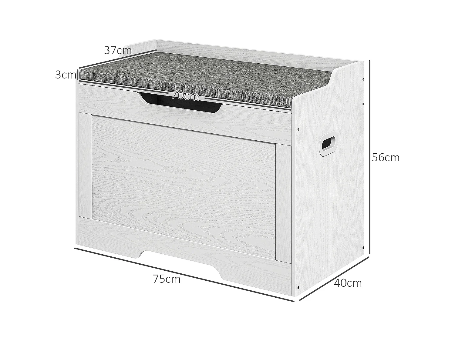 Panca contenitore con cuscino in legno e tessuto bianco e grigio