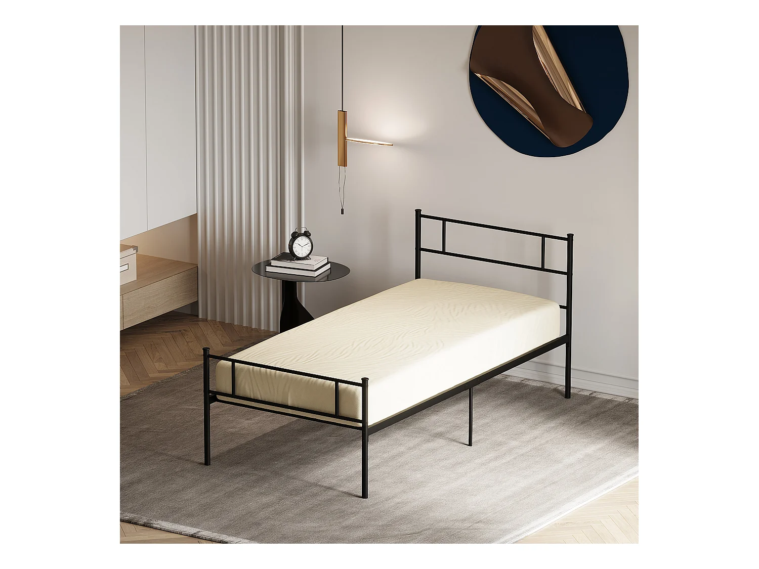 Letto una piazza e mezza 140x200cm con doghe e testiera acciaio