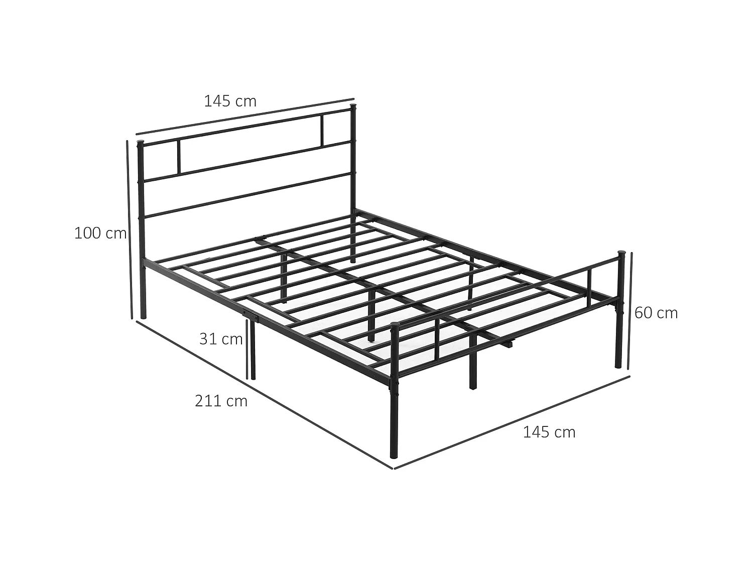 Letto una piazza e mezza 140x200cm con doghe e testiera acciaio
