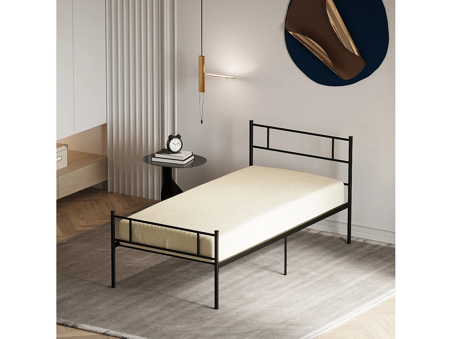 Letto una piazza e mezza 140x200cm con doghe e testiera acciaio