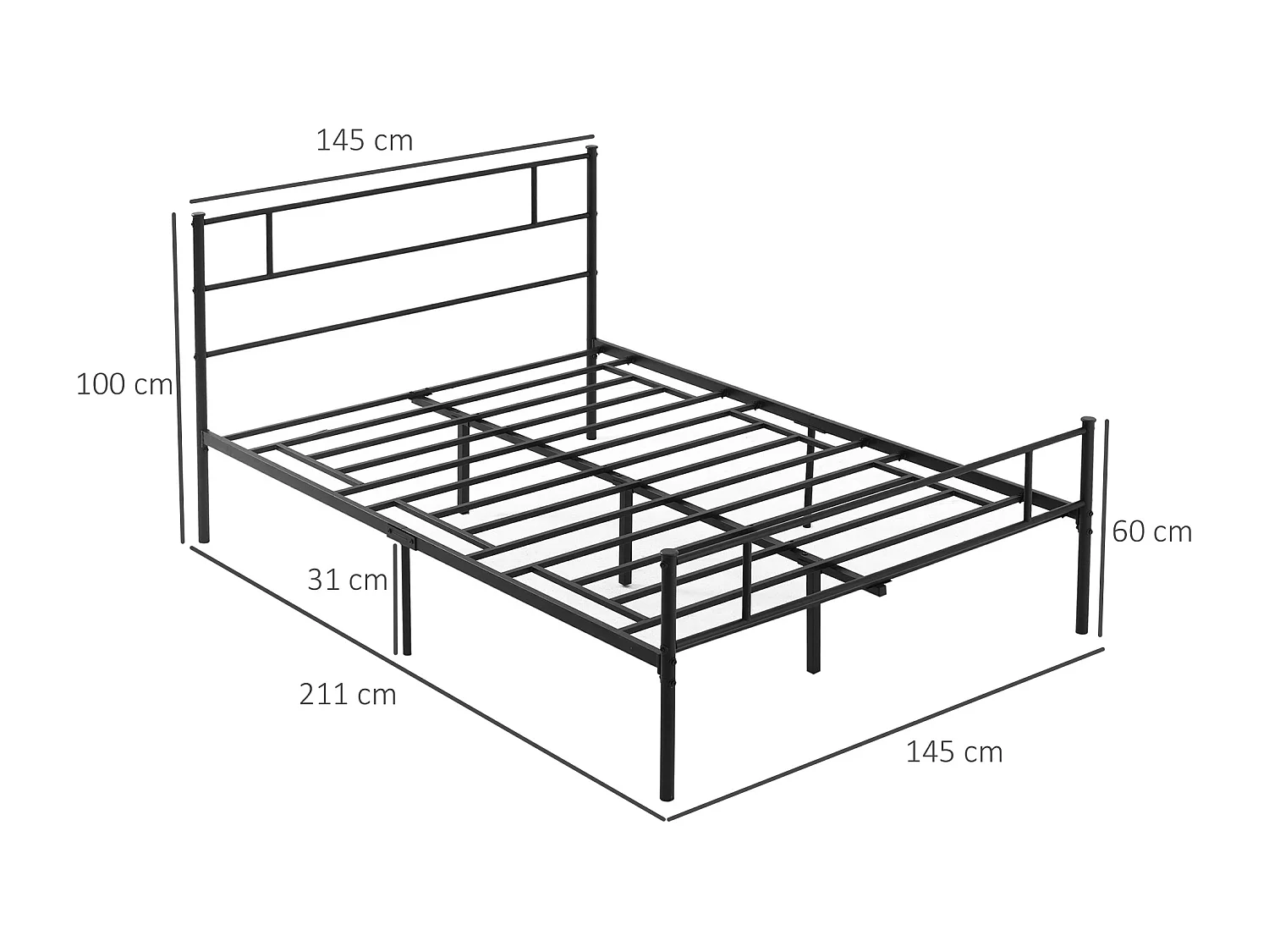 Letto una piazza e mezza 140x200cm con doghe e testiera acciaio