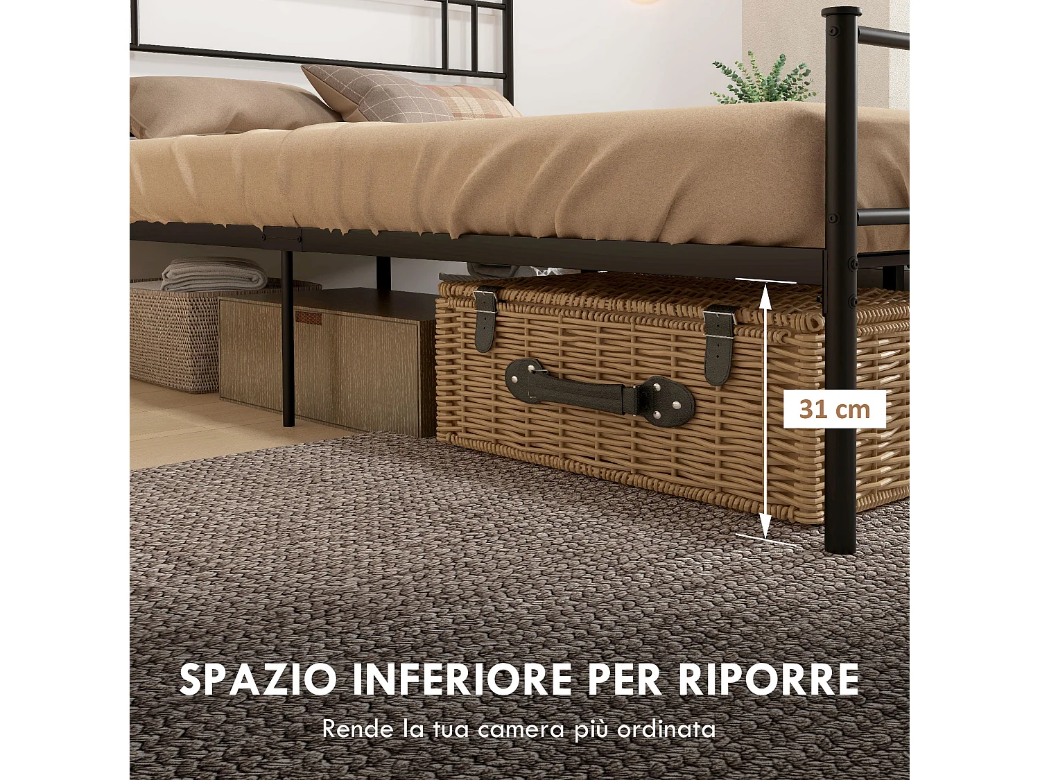 Letto una piazza e mezza 140x200cm con doghe e testiera acciaio