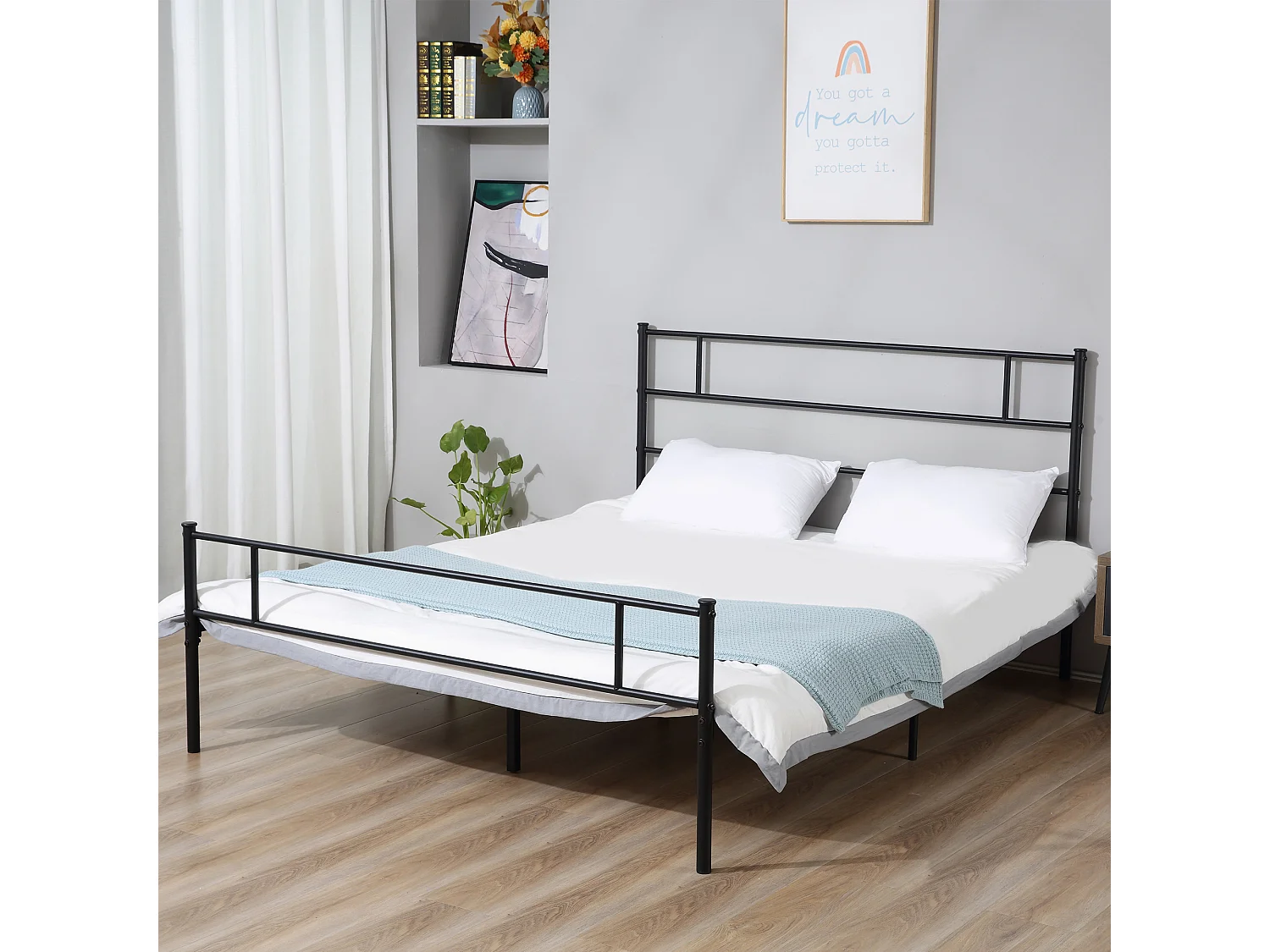 Letto una piazza e mezza 140x200cm con doghe e testiera acciaio