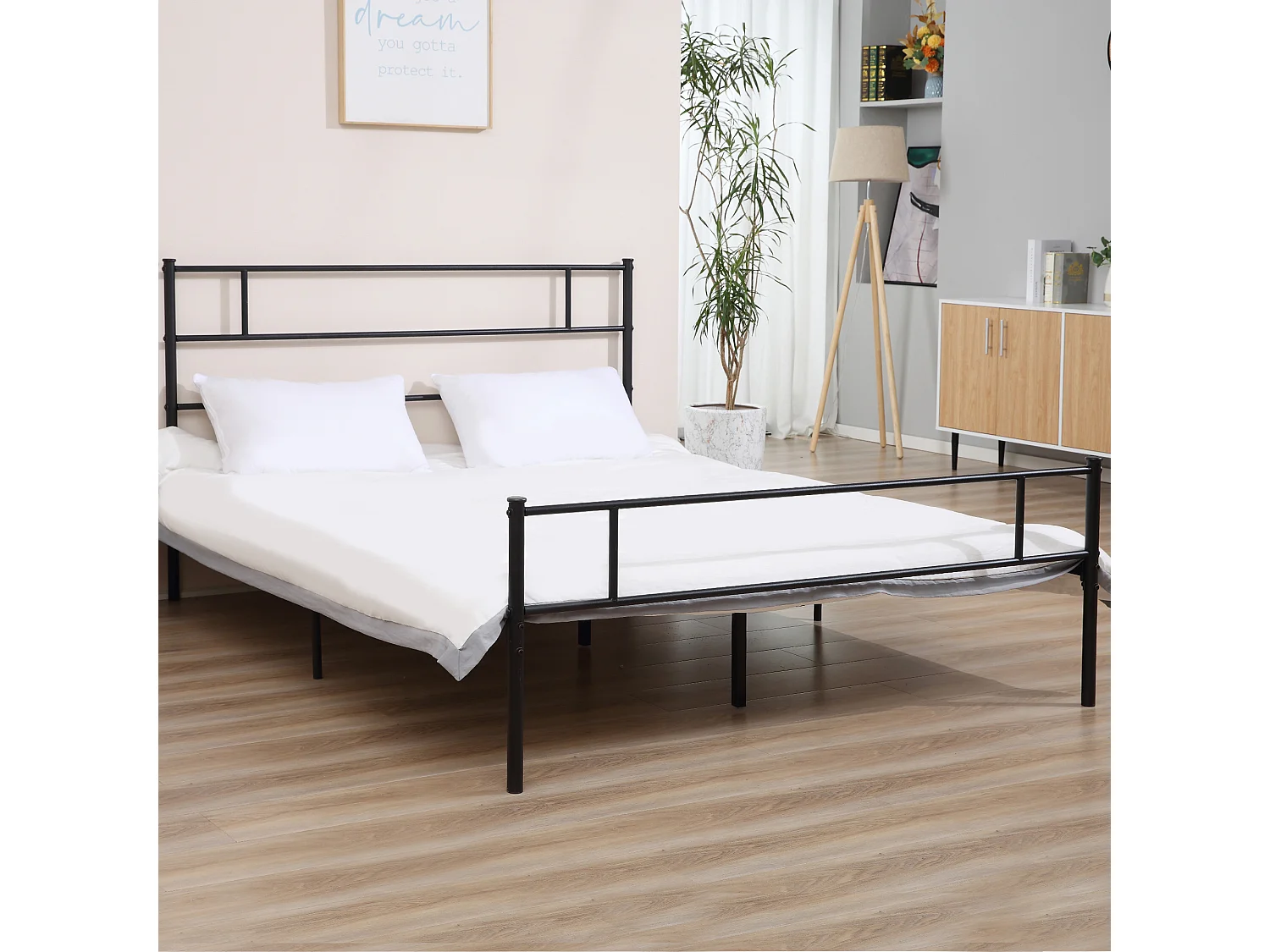 Letto una piazza e mezza 140x200cm con doghe e testiera acciaio