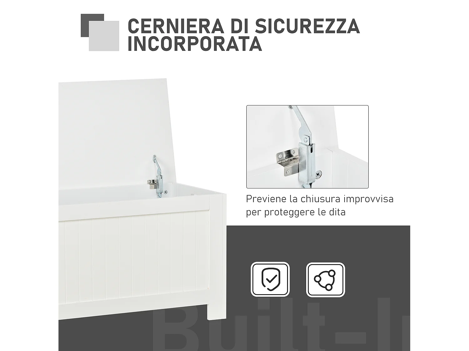 Panca contenitore mdf apertura con blocco di sicurezza bianco