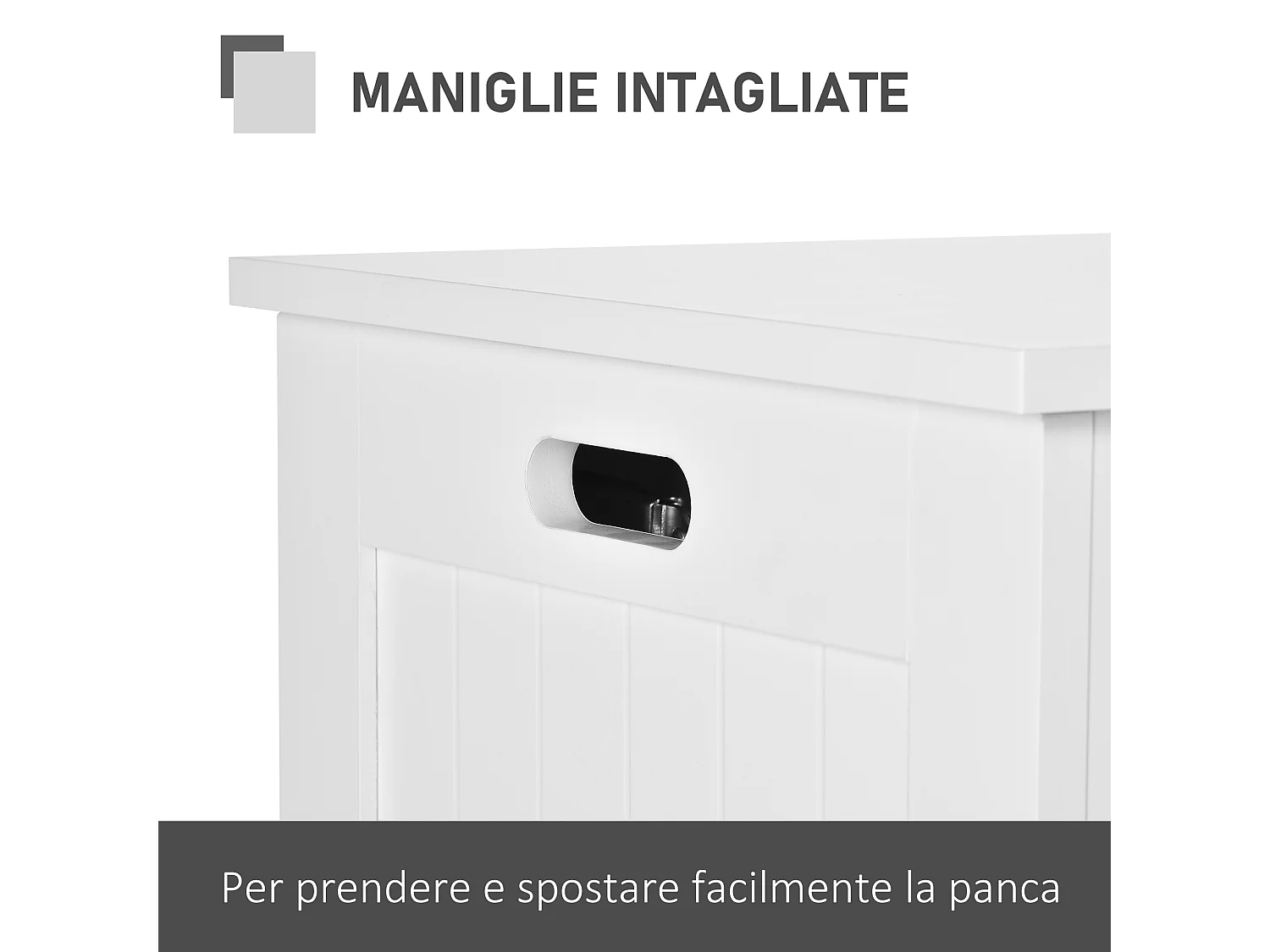 Panca contenitore mdf apertura con blocco di sicurezza bianco