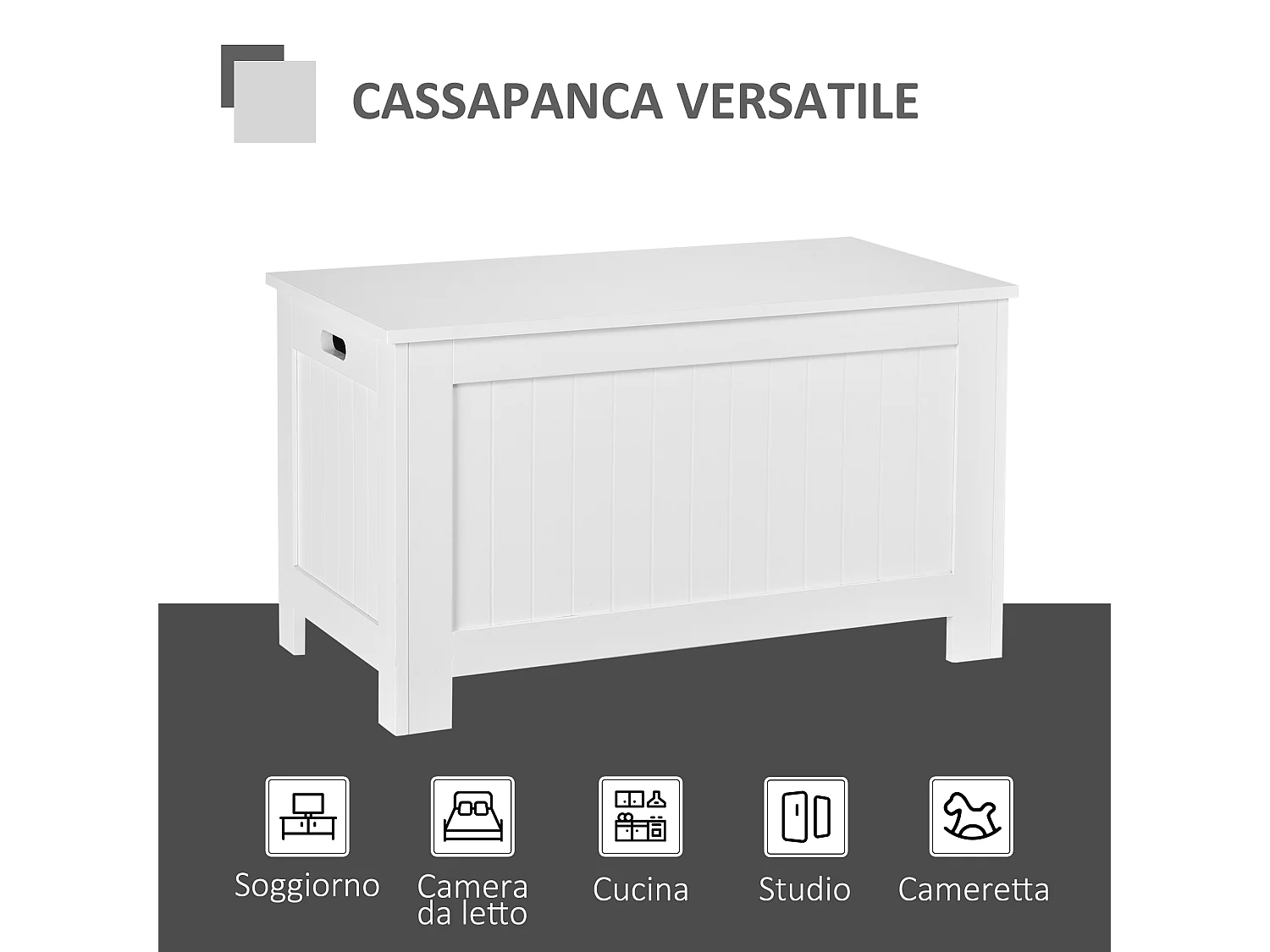 Panca contenitore mdf apertura con blocco di sicurezza bianco