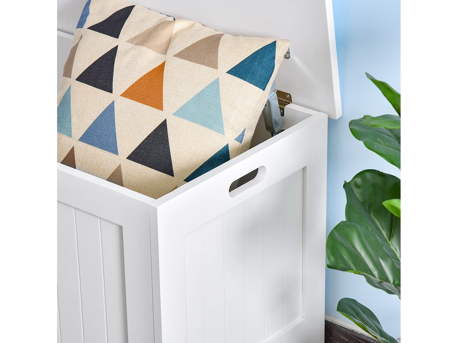 Panca contenitore mdf apertura con blocco di sicurezza bianco