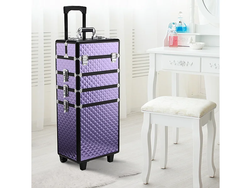 Valigia porta trucchi professionale in alluminio con 2 ruote viola