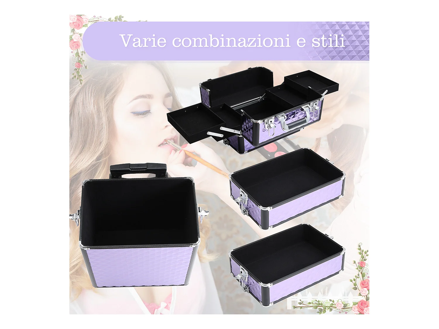 Valigia porta trucchi professionale in alluminio con 2 ruote viola