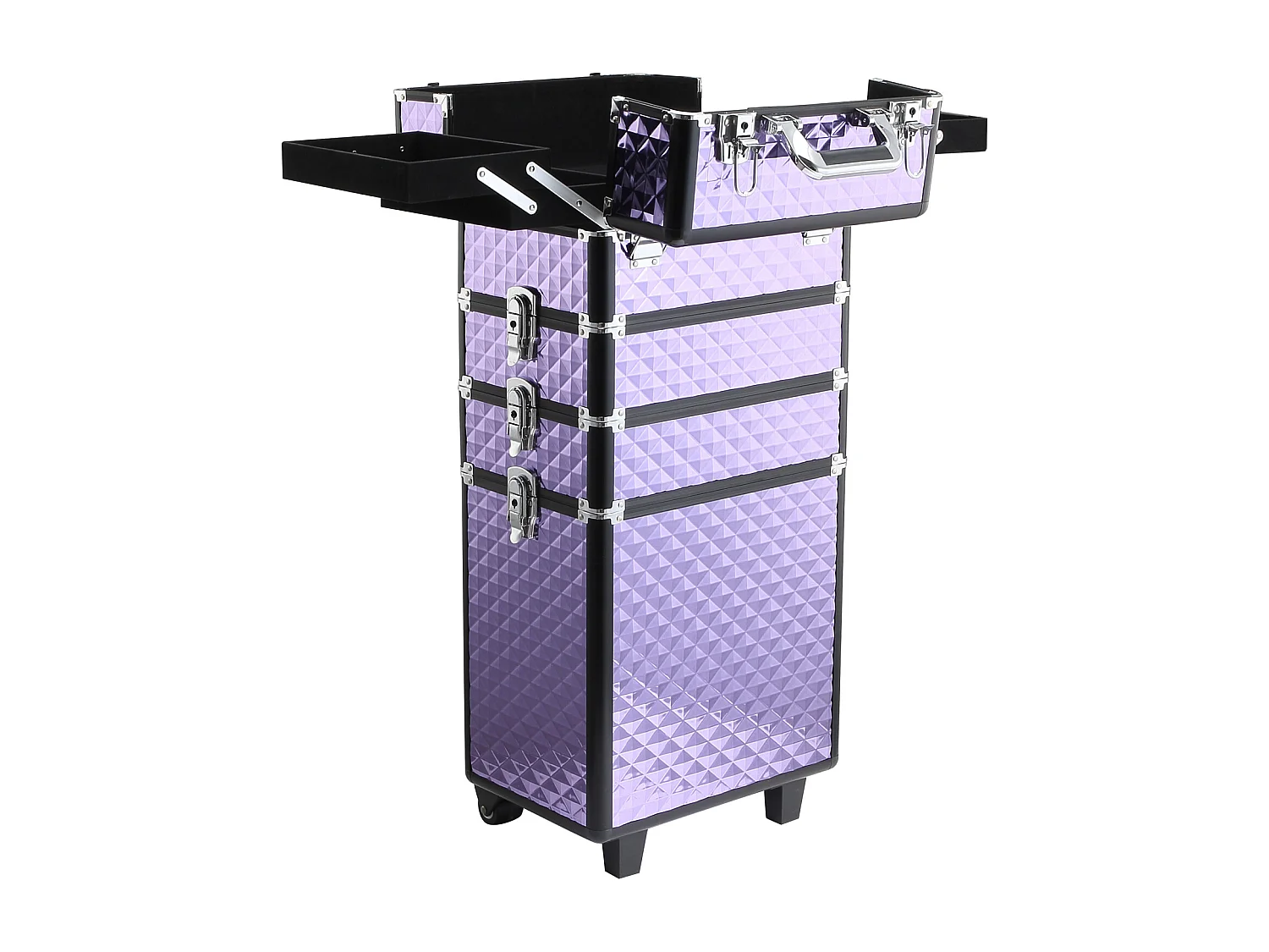Valigia porta trucchi professionale in alluminio con 2 ruote viola
