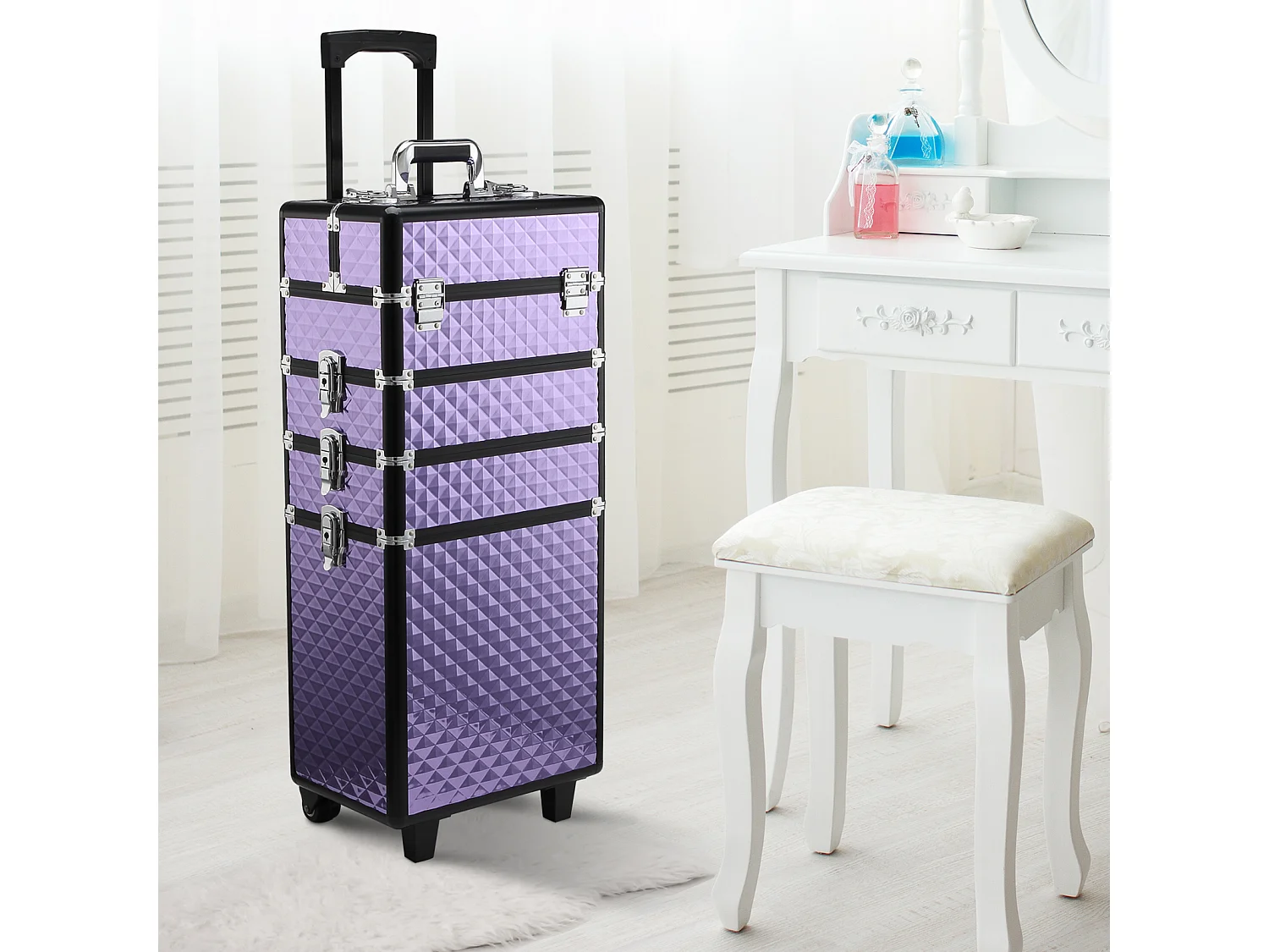Valigia porta trucchi professionale in alluminio con 2 ruote viola