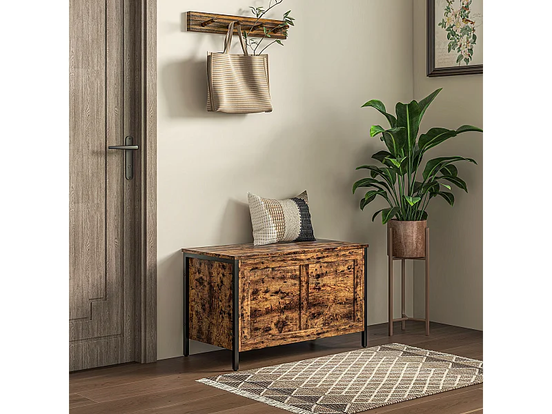 Cassapanca da 95l stile industriale con coperchio in legno marrone