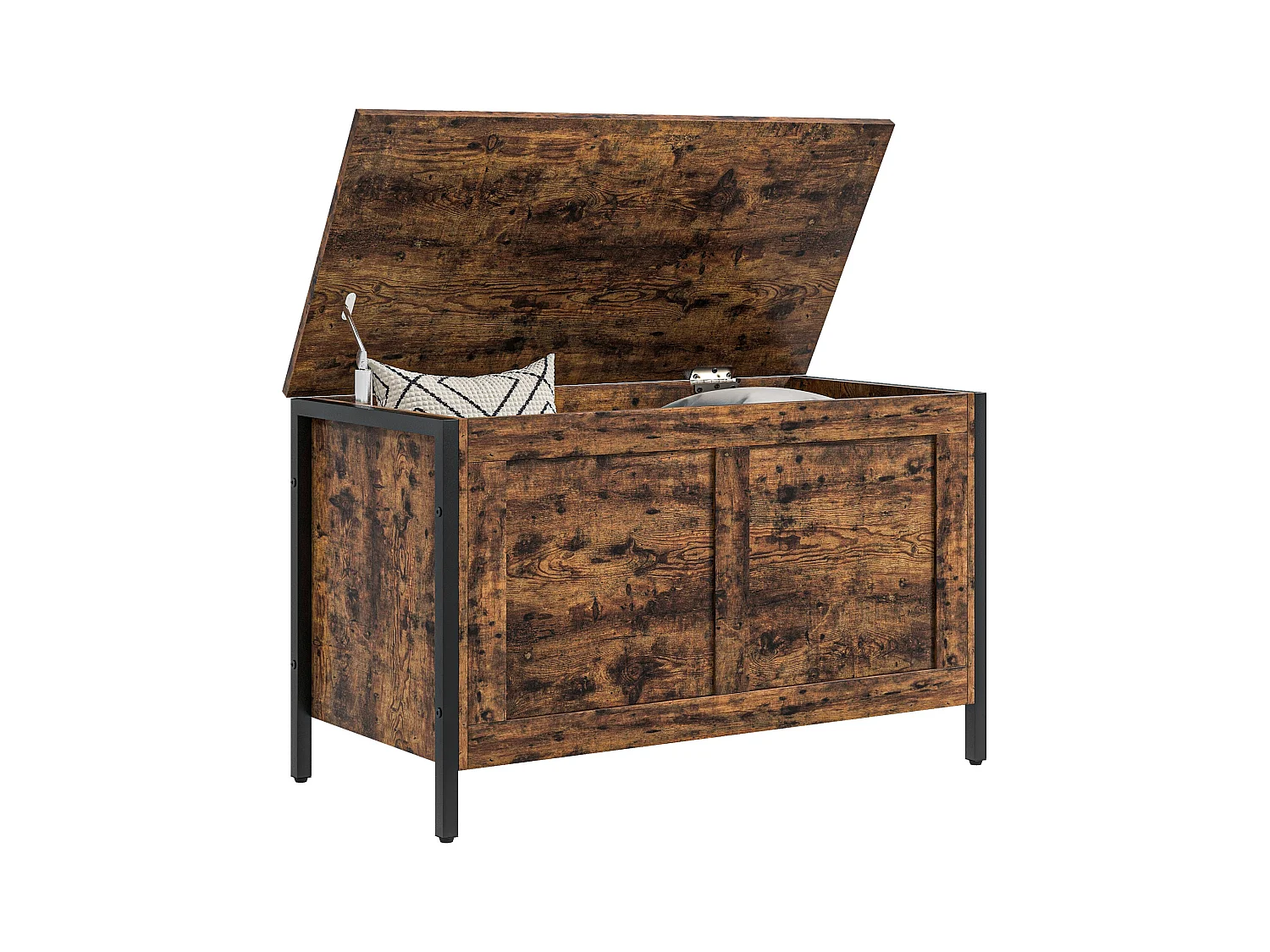 Cassapanca da 95l stile industriale con coperchio in legno marrone