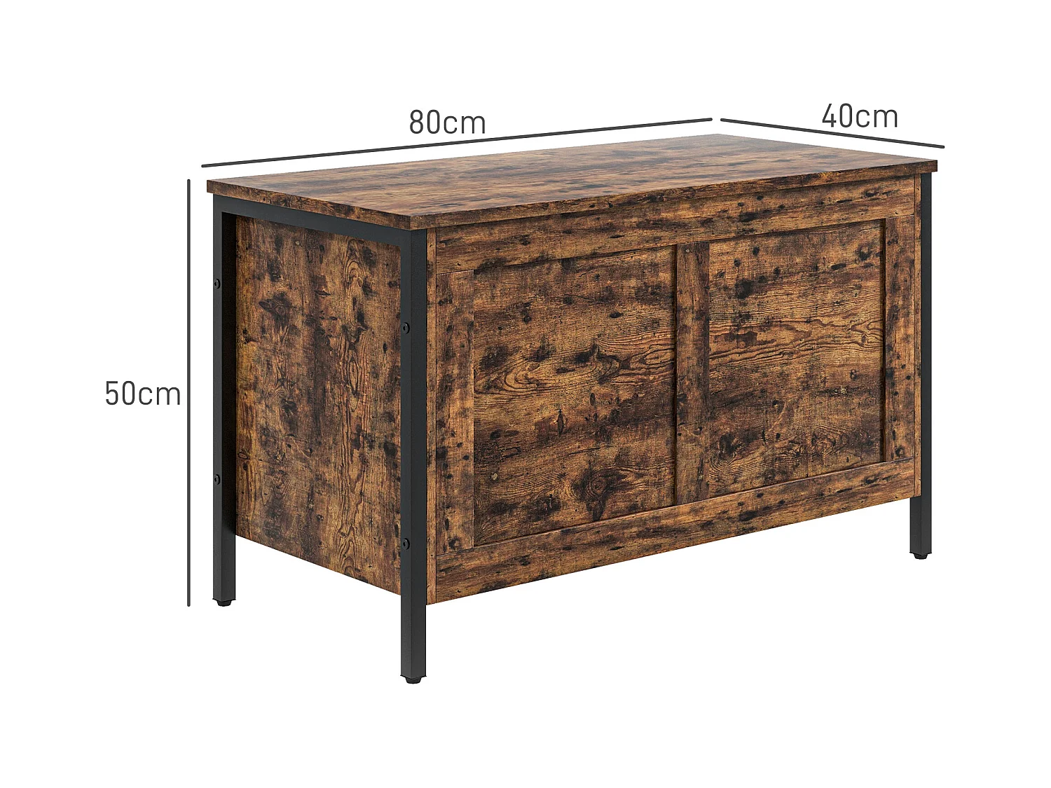 Cassapanca da 95l stile industriale con coperchio in legno marrone