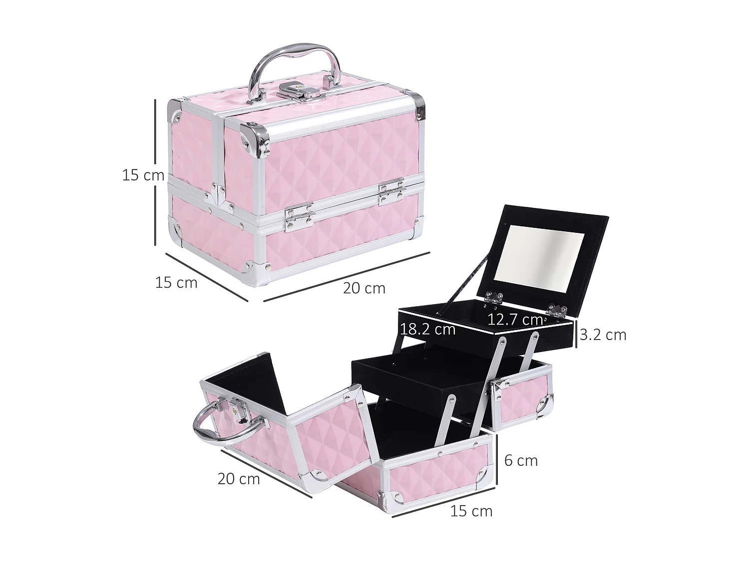 Valigetta porta trucchi con maniglia e profili alluminio rosa