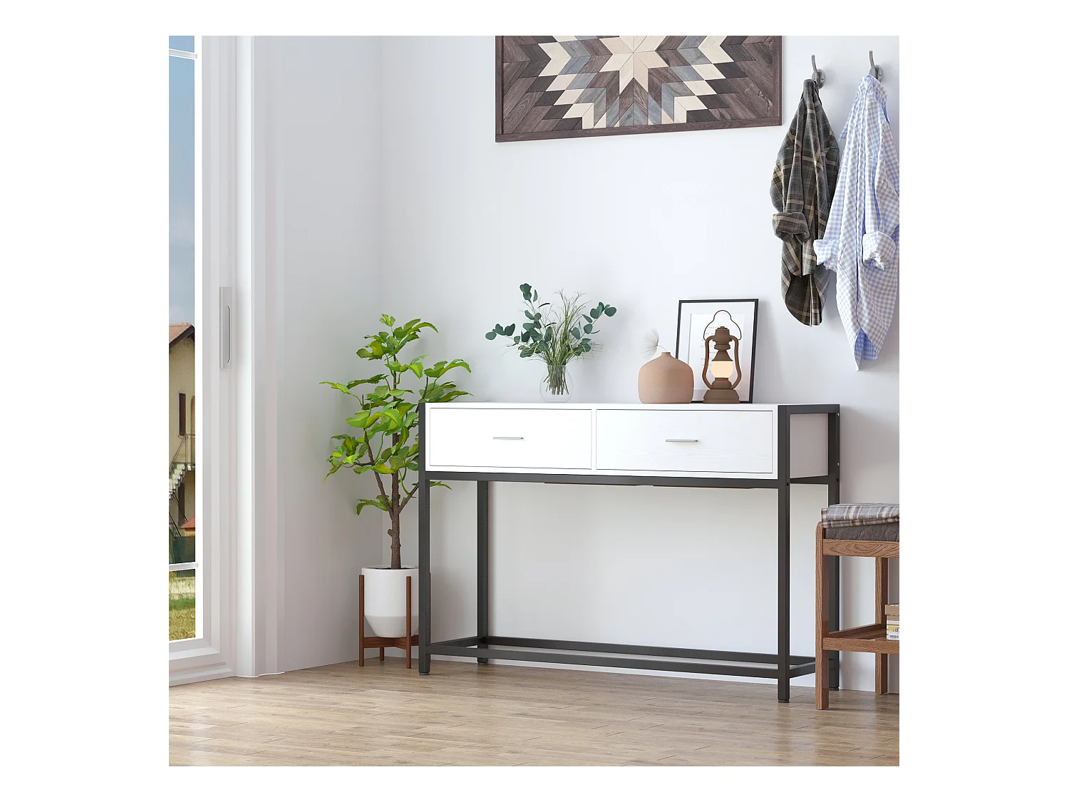 Consolle con cassetti piano d'appoggio metallo bianco