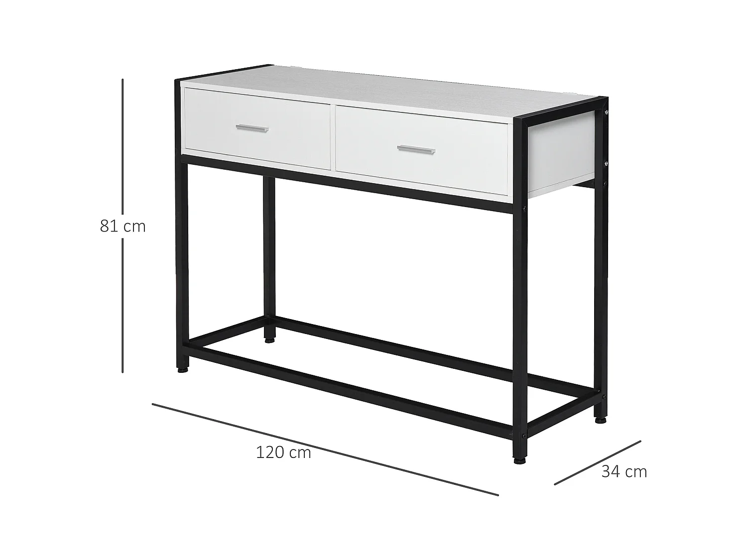Consolle con cassetti piano d'appoggio metallo bianco