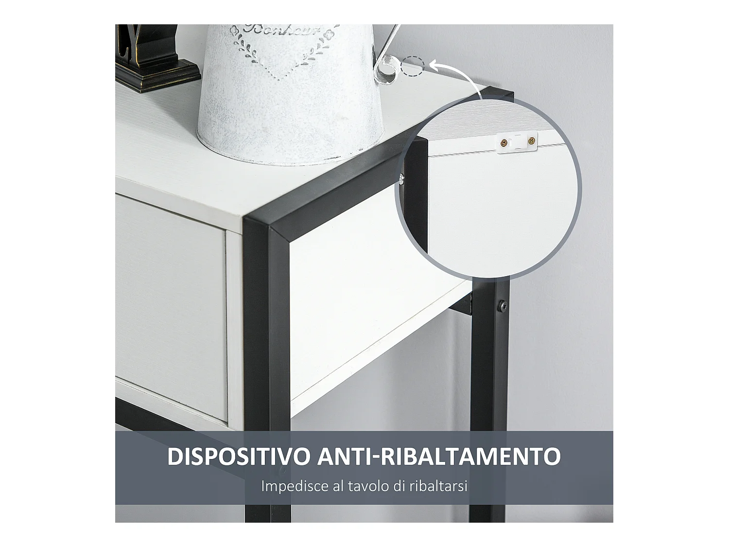 Consolle con cassetti piano d'appoggio metallo bianco