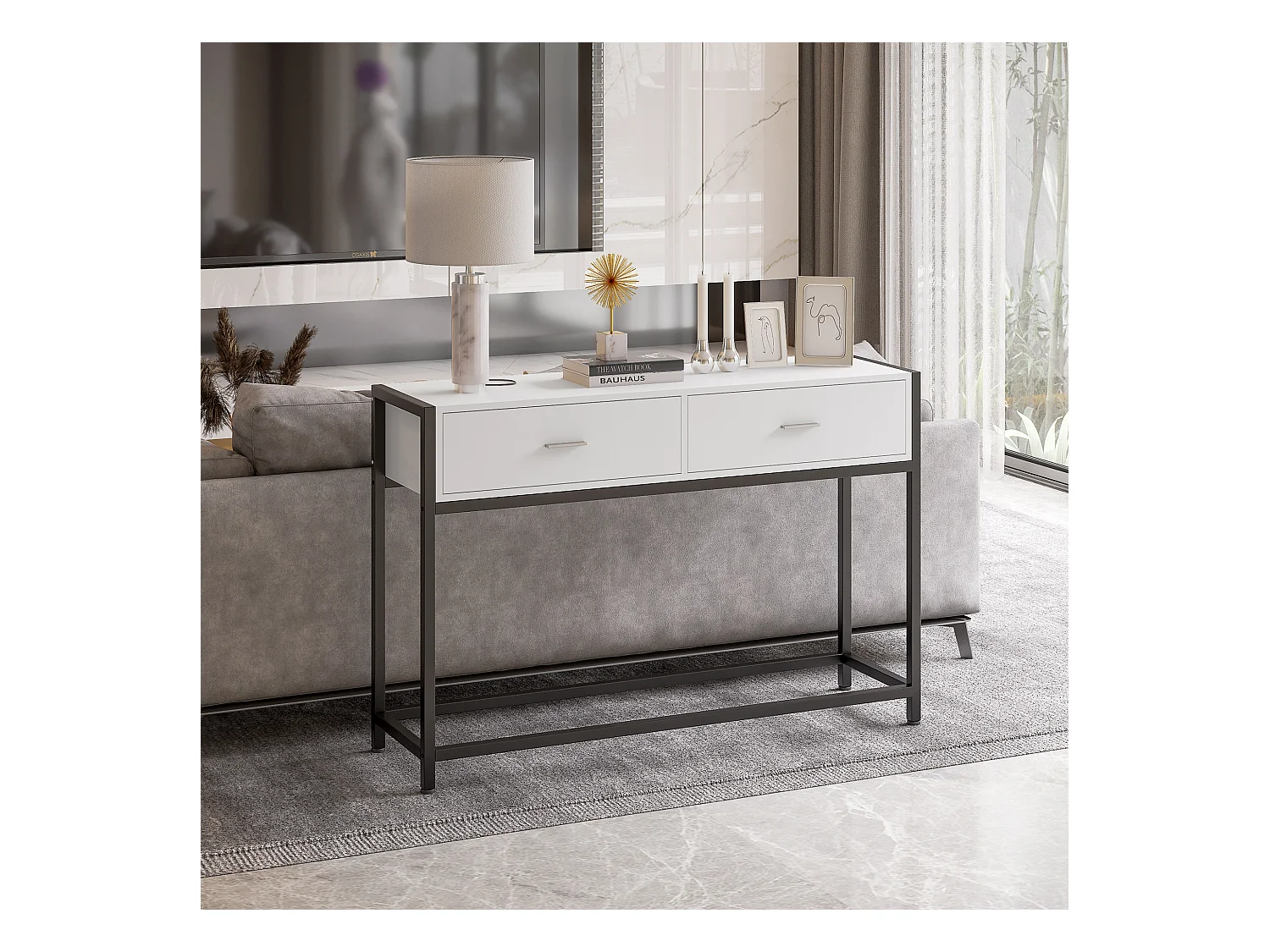 Consolle con cassetti piano d'appoggio metallo bianco