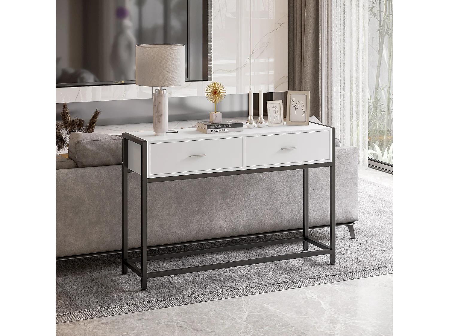 Consolle con cassetti piano d'appoggio metallo bianco