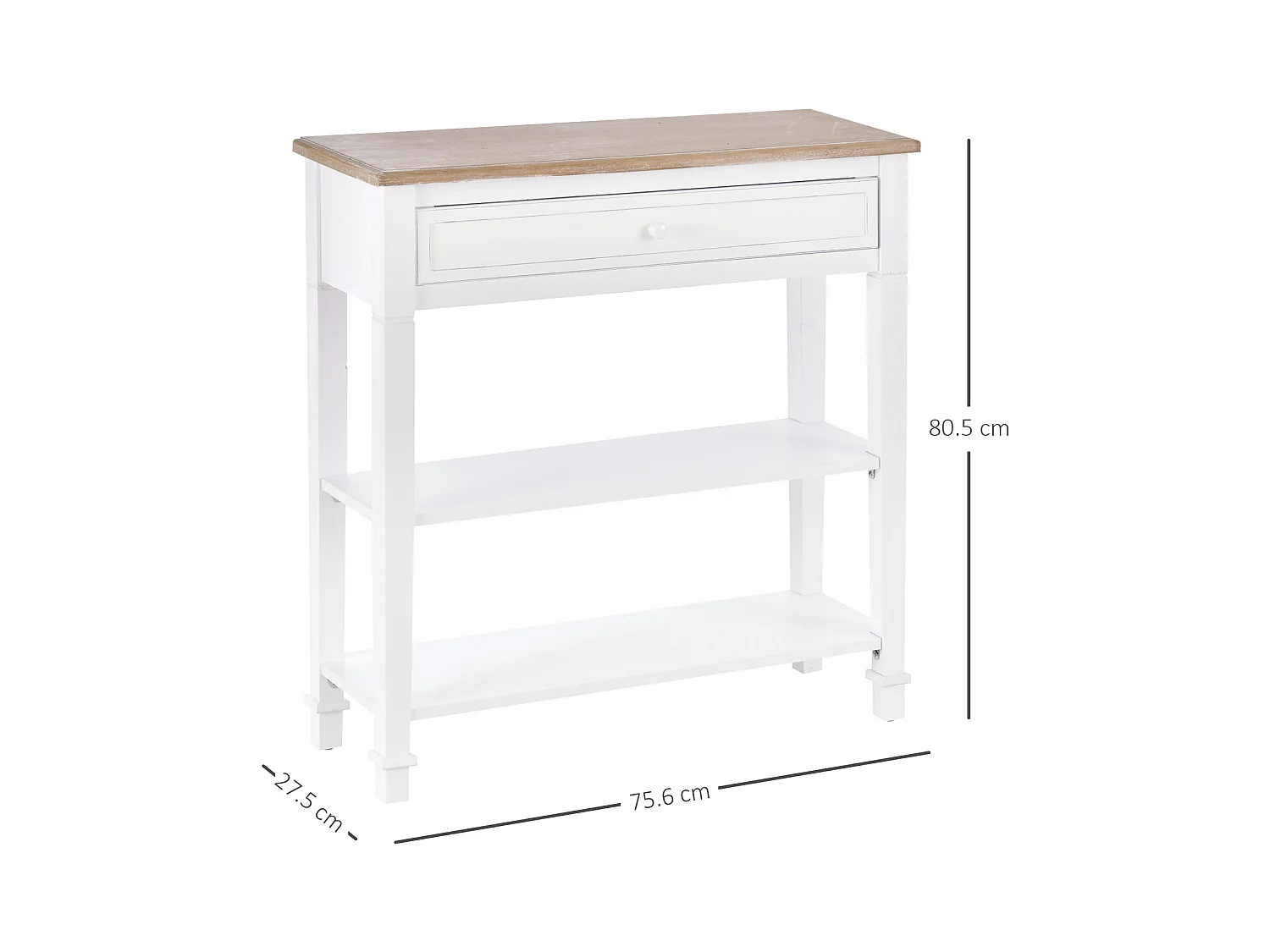 Consolle con cassetto e 2 ripiani mdf bianco e legno