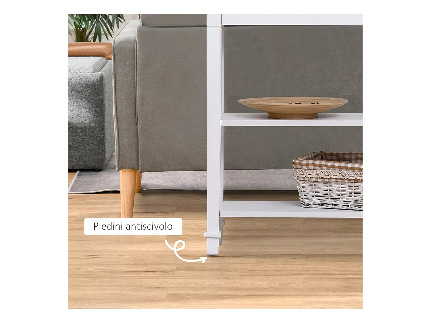 Consolle con cassetto e 2 ripiani mdf bianco e legno