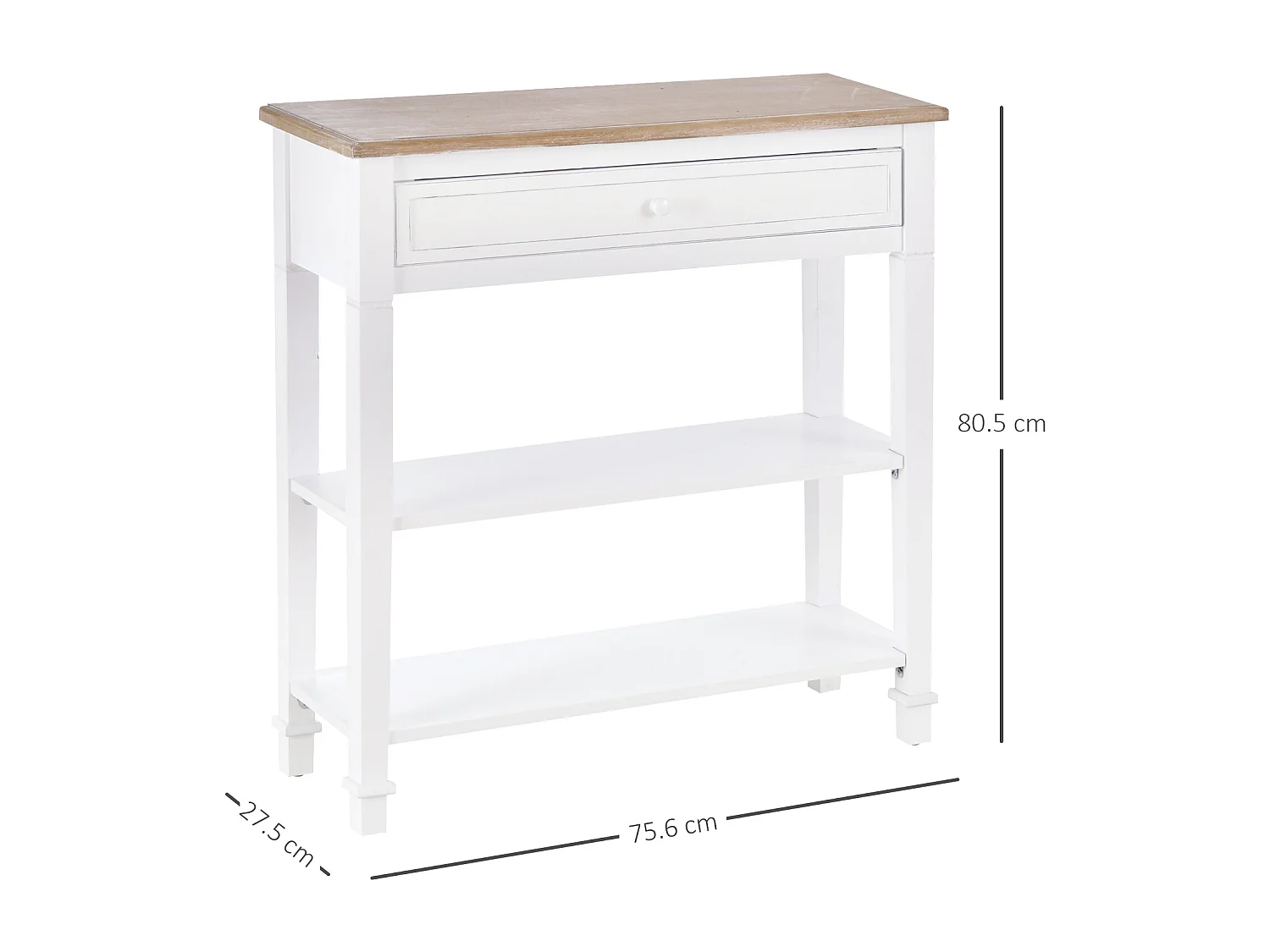 Consolle con cassetto e 2 ripiani mdf bianco e legno