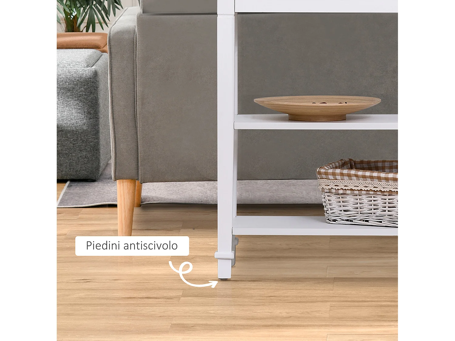 Consolle con cassetto e 2 ripiani mdf bianco e legno