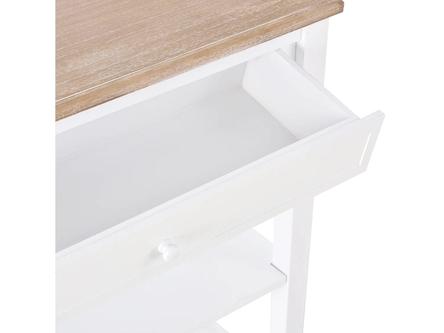 Consolle con cassetto e 2 ripiani mdf bianco e legno