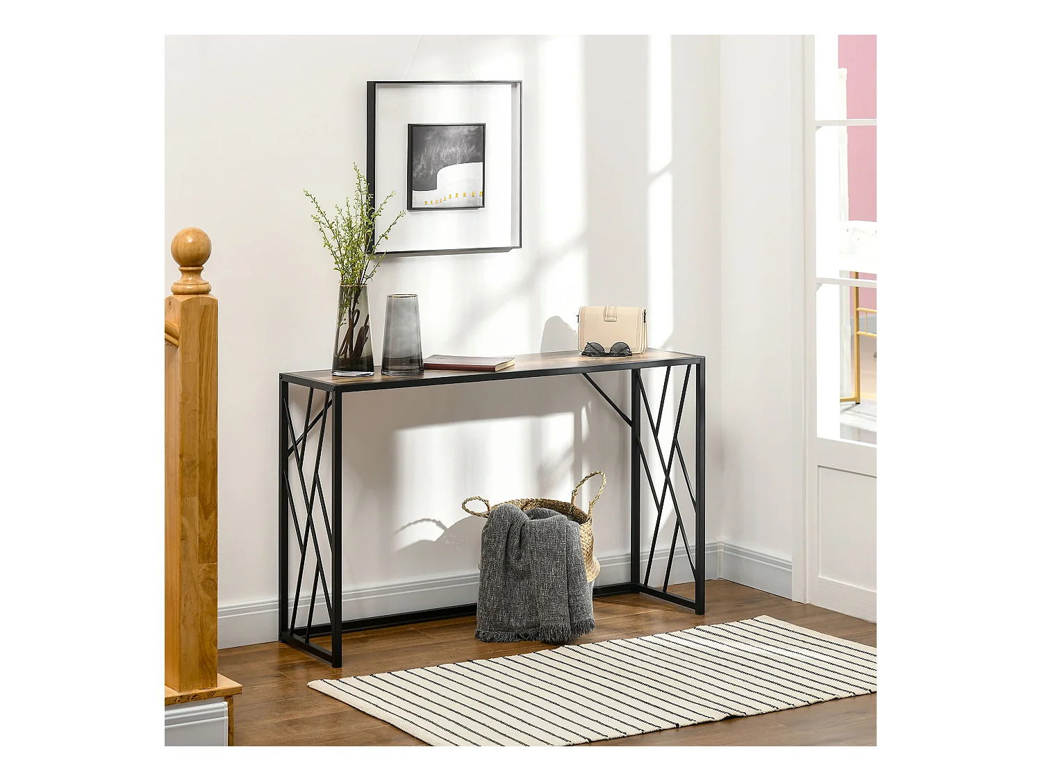 Mobile consolle stile industriale 120x35x75cm acciaio e legno