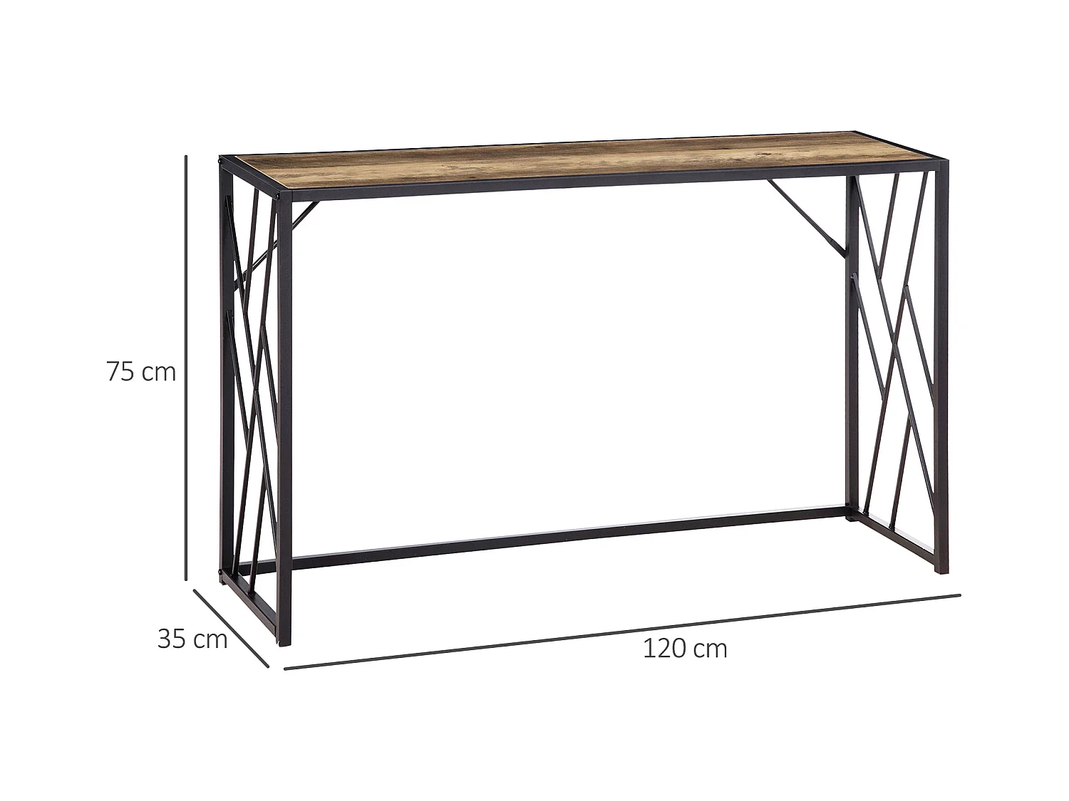 Mobile consolle stile industriale 120x35x75cm acciaio e legno