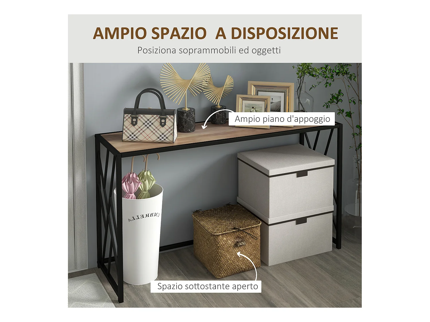 Mobile consolle stile industriale 120x35x75cm acciaio e legno