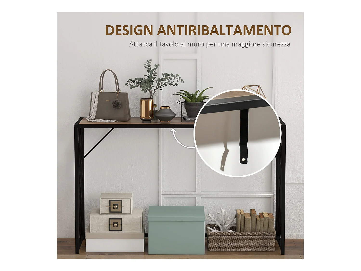 Mobile consolle stile industriale 120x35x75cm acciaio e legno