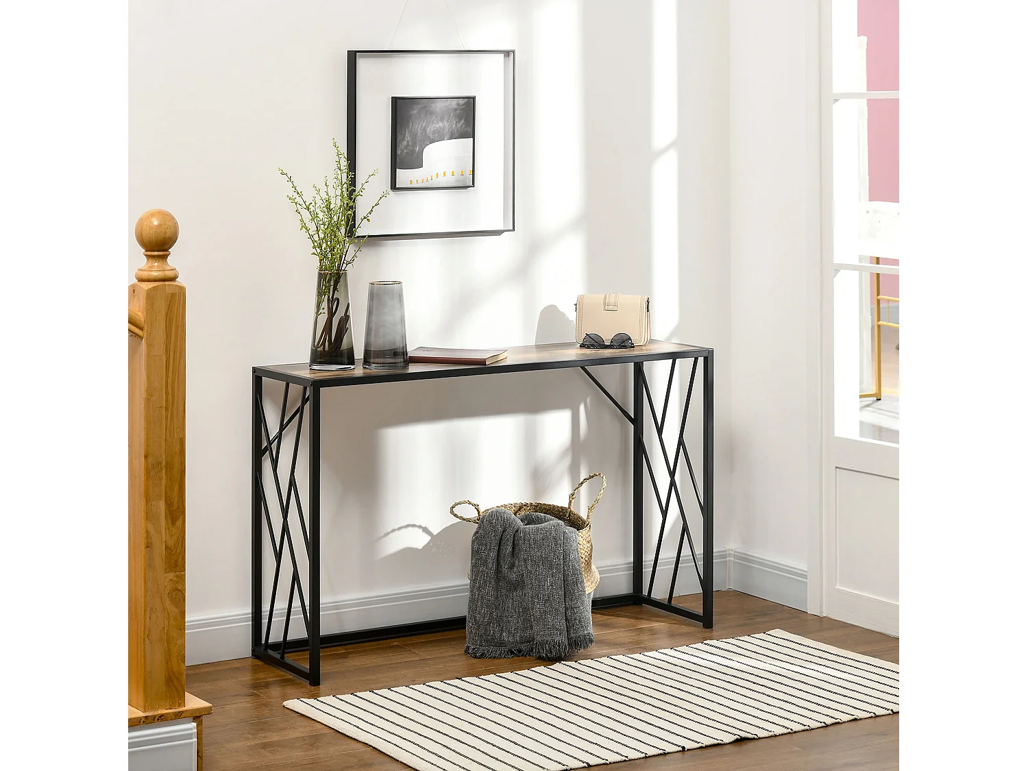 Mobile consolle stile industriale 120x35x75cm acciaio e legno