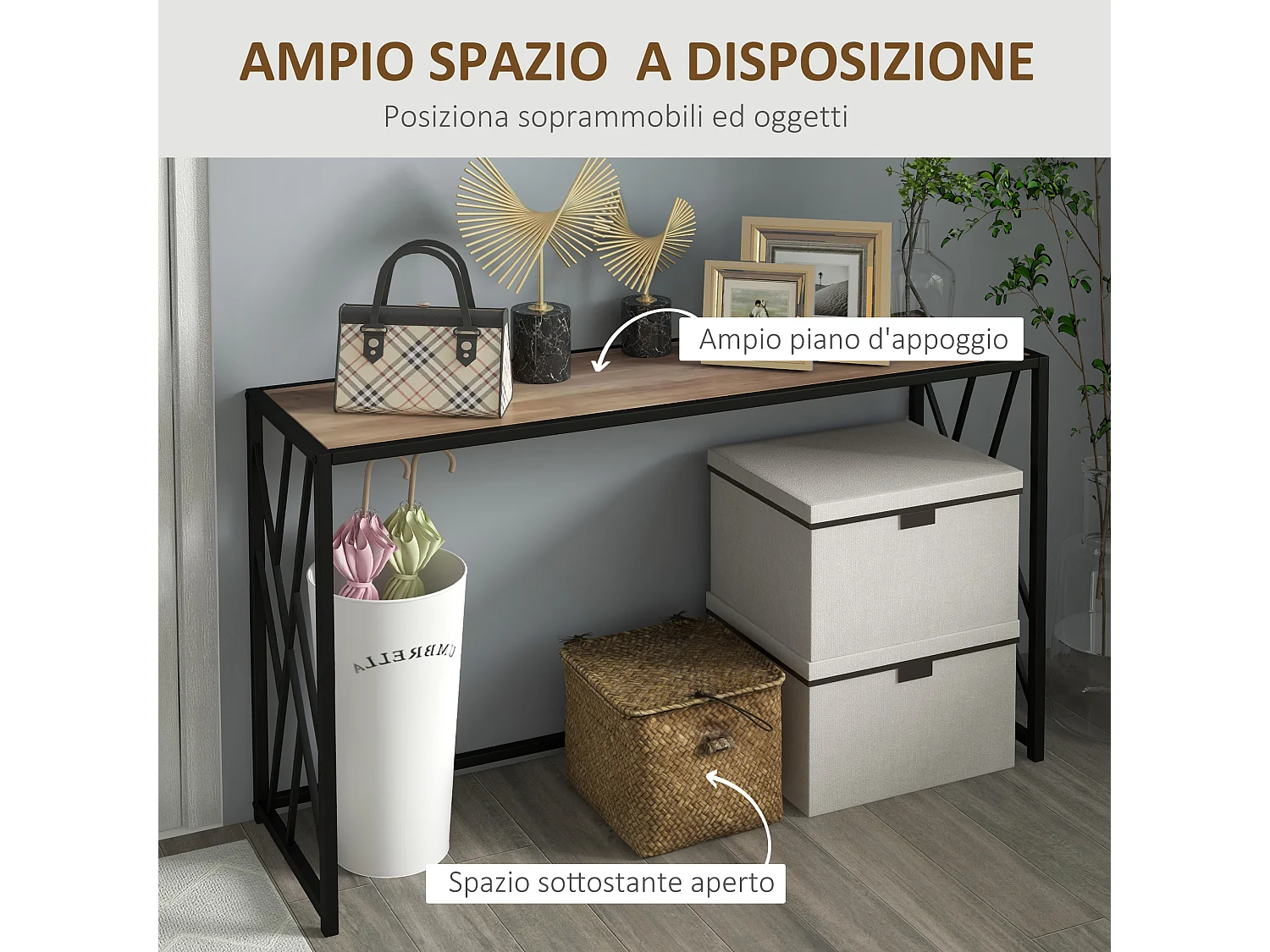 Mobile consolle stile industriale 120x35x75cm acciaio e legno