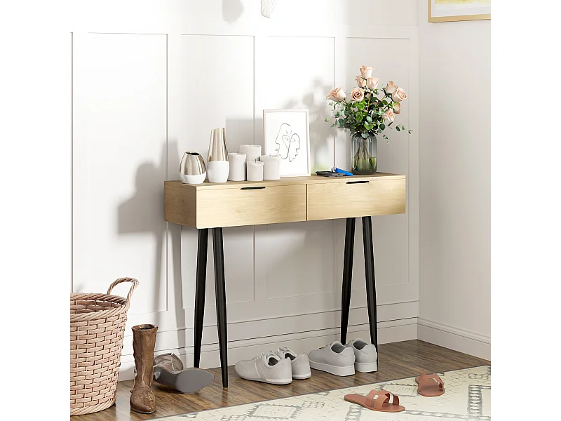 Consolle da ingresso con 2 cassetti stile nordico colore rovere