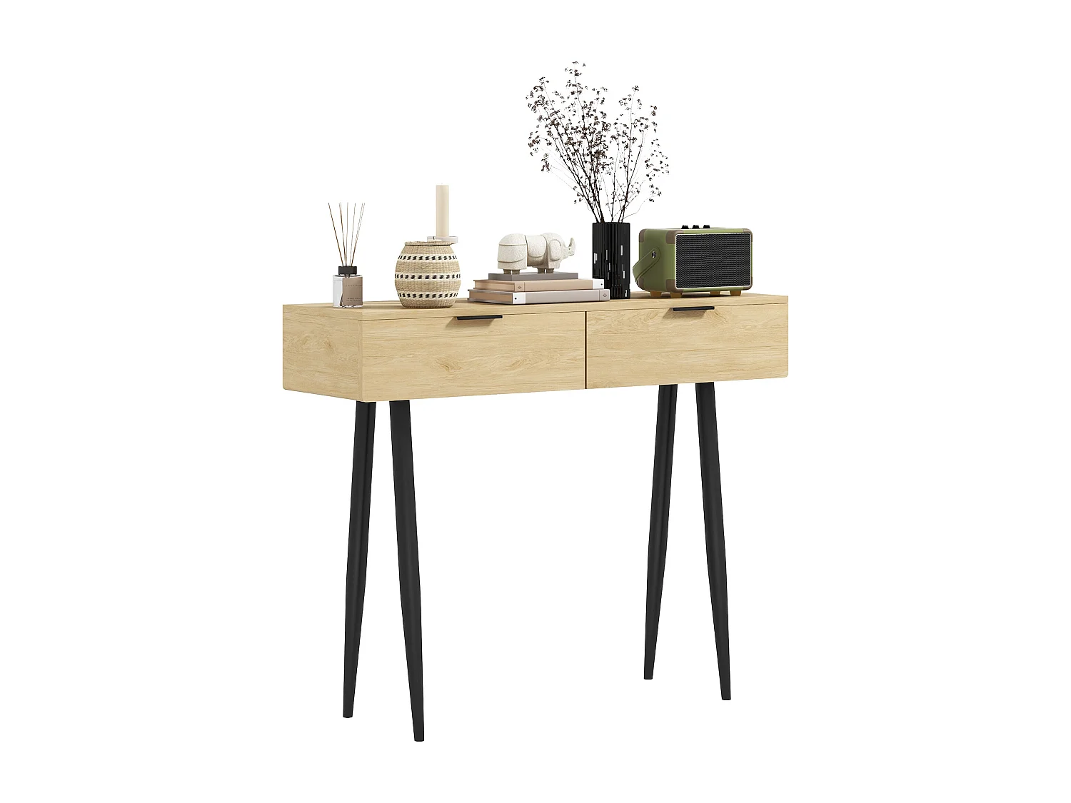 Consolle da ingresso con 2 cassetti stile nordico colore rovere